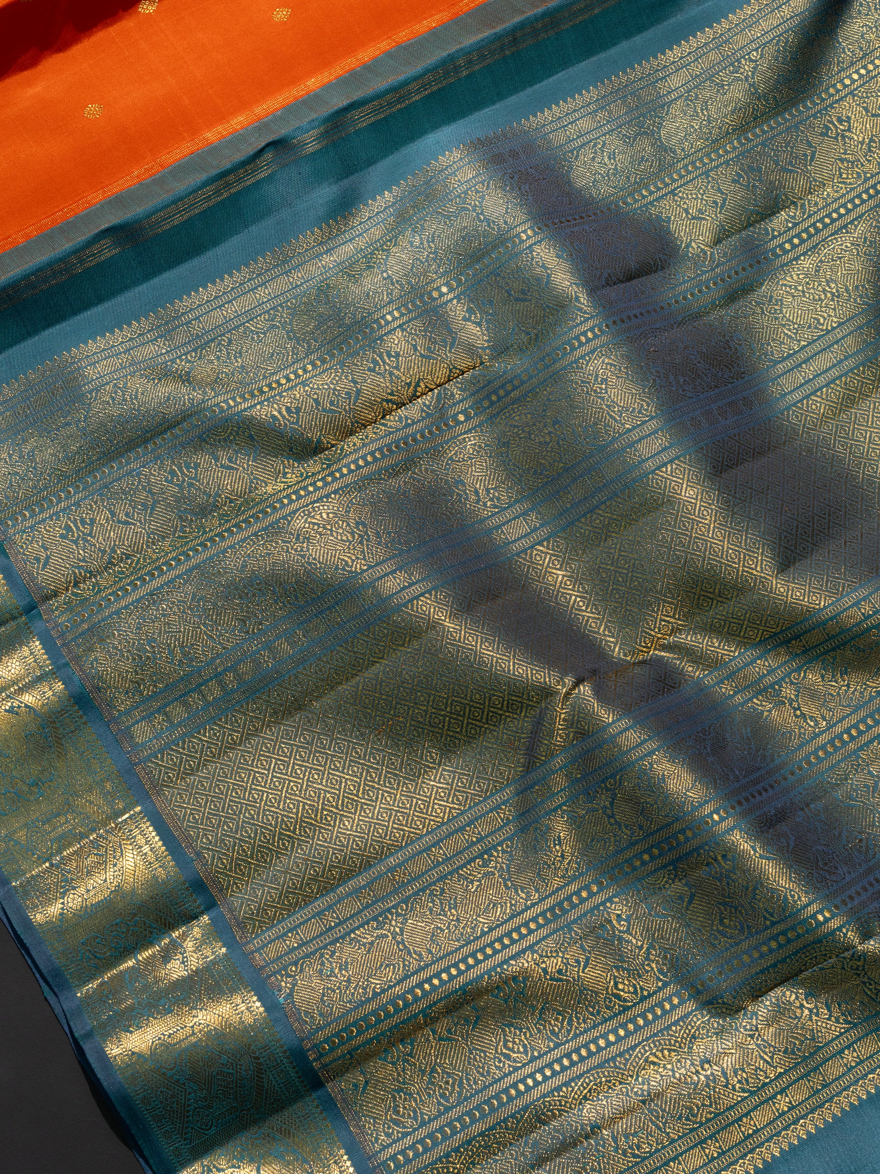 Rustic orange Korvai Kanjipuram Silk Saree CLSA8991