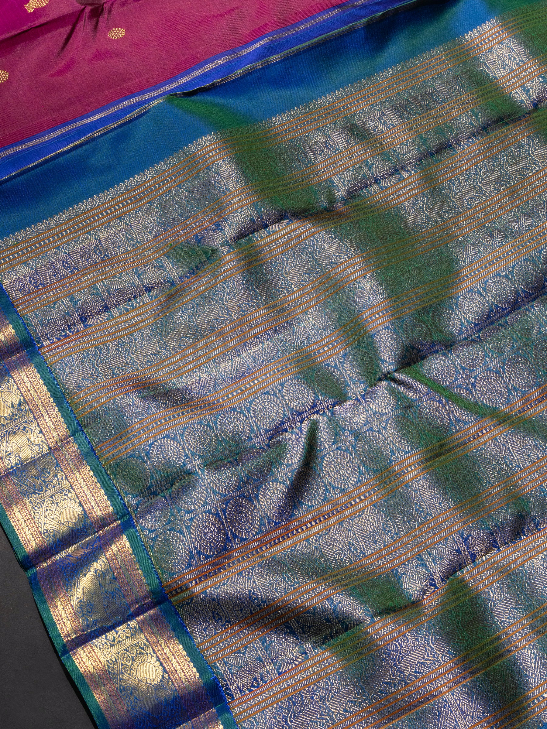 Beetroot body turquoise blue Kanjipuram Silk Saree CLSA9109