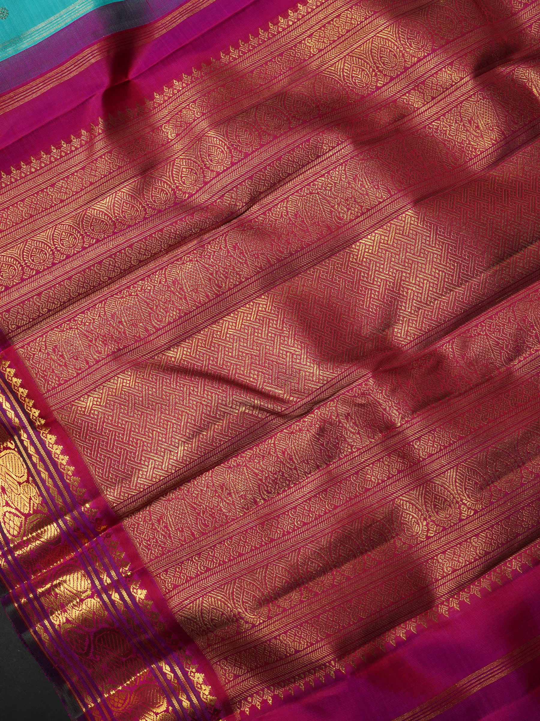 Aqua blue Korvai pure Kanjipuram Silk Saree CLSA9507