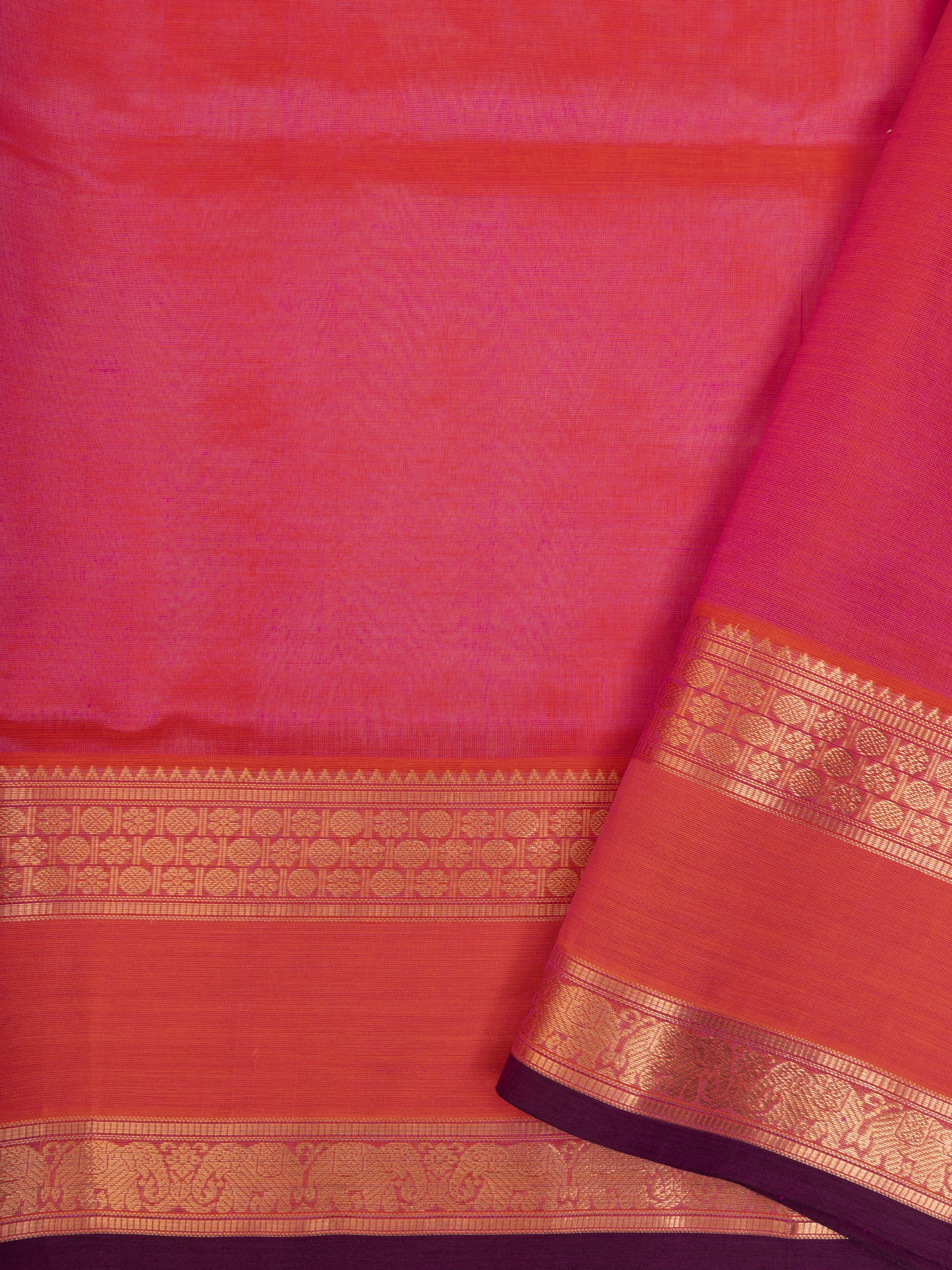 Pinkish orange rettapet border annam butta/ Silk Cotton Saree CLSA9561