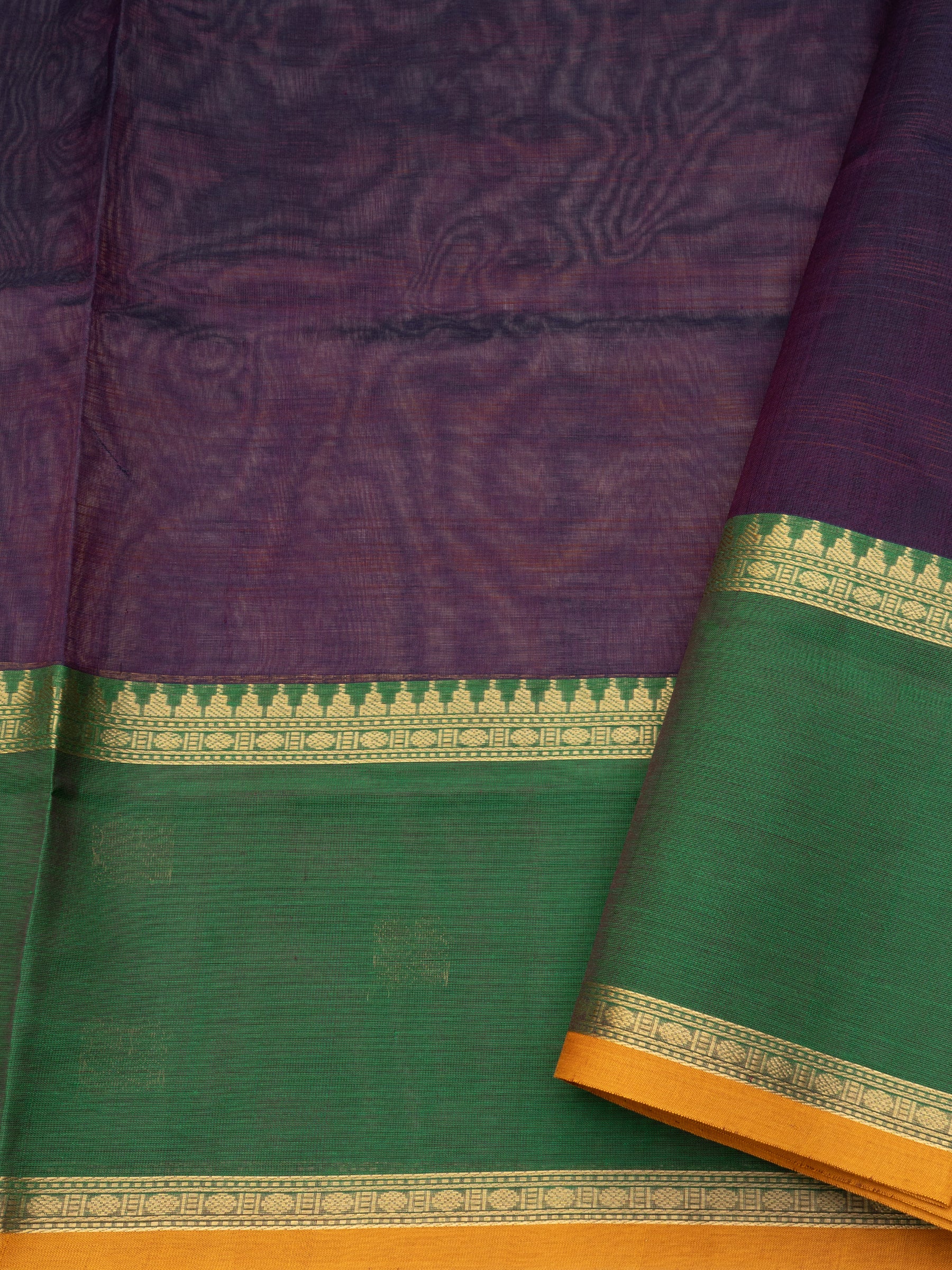 Deep purple and mustard lines border butta / Silk Cotton CLSA9595