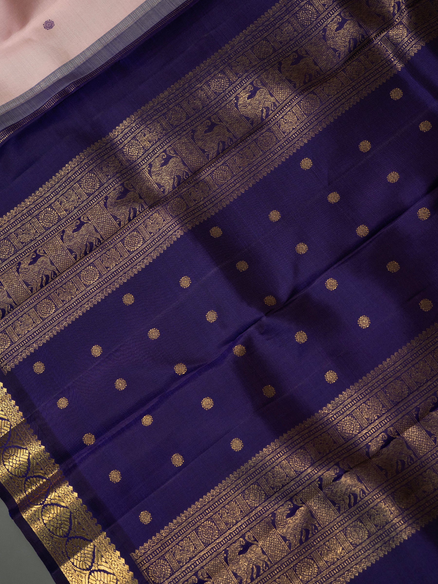 Pastel pink Kai Korvai Kanjipuram Silk Saree CLSA9632