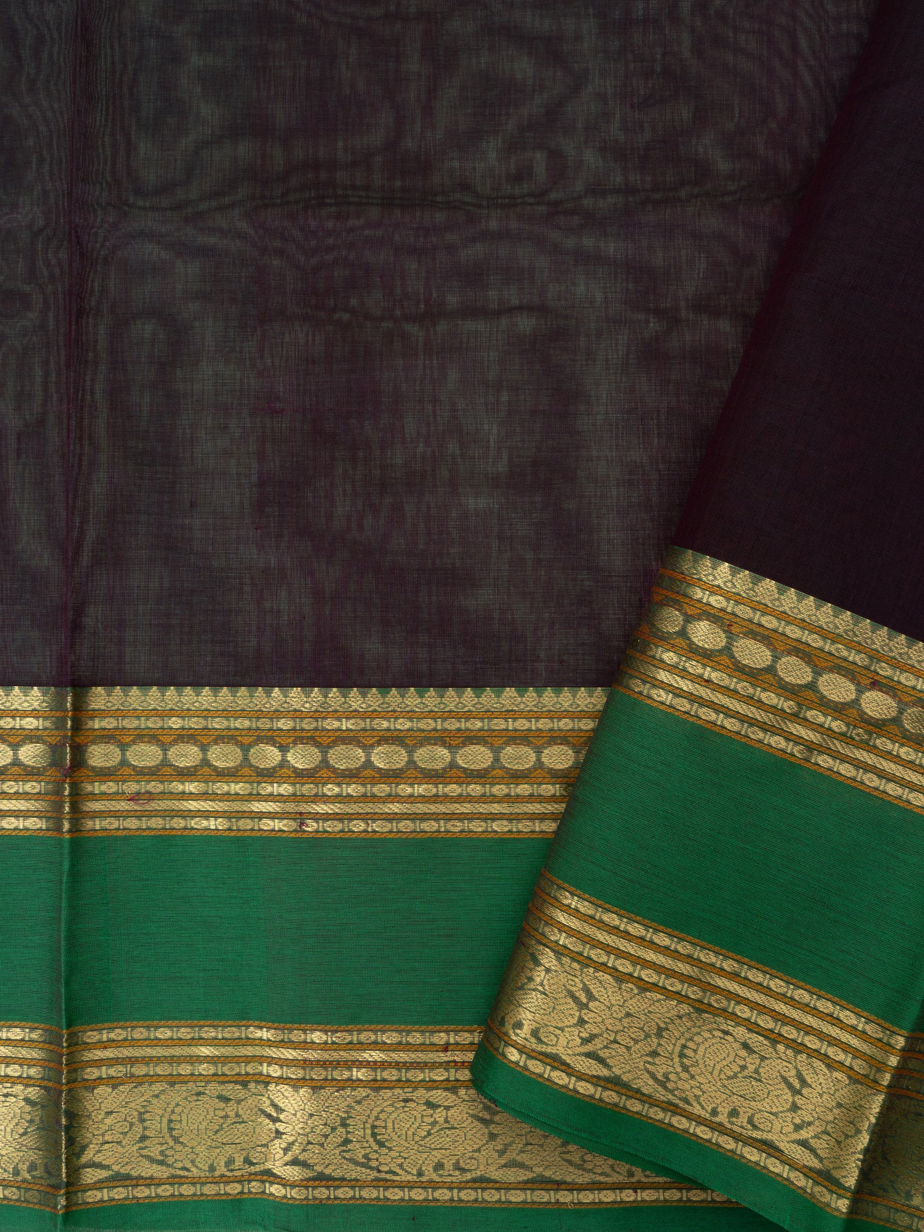 Deep brown rettapet border - Unique pallu/ Silk Cotton Saree CLSA9712