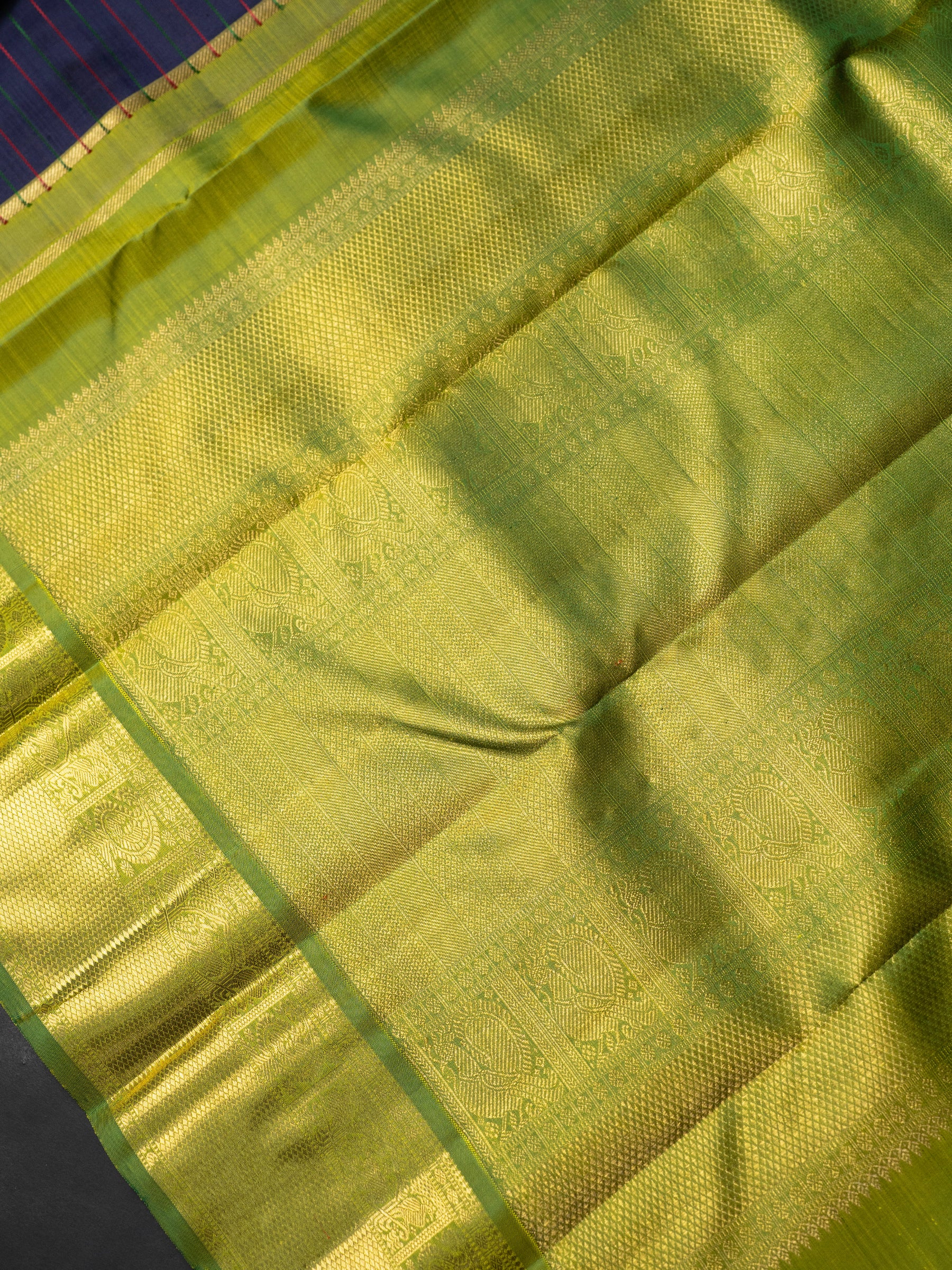 Blue body with veldhari thread line Korvai / Kanjipuram Silk Saree CLSA9926