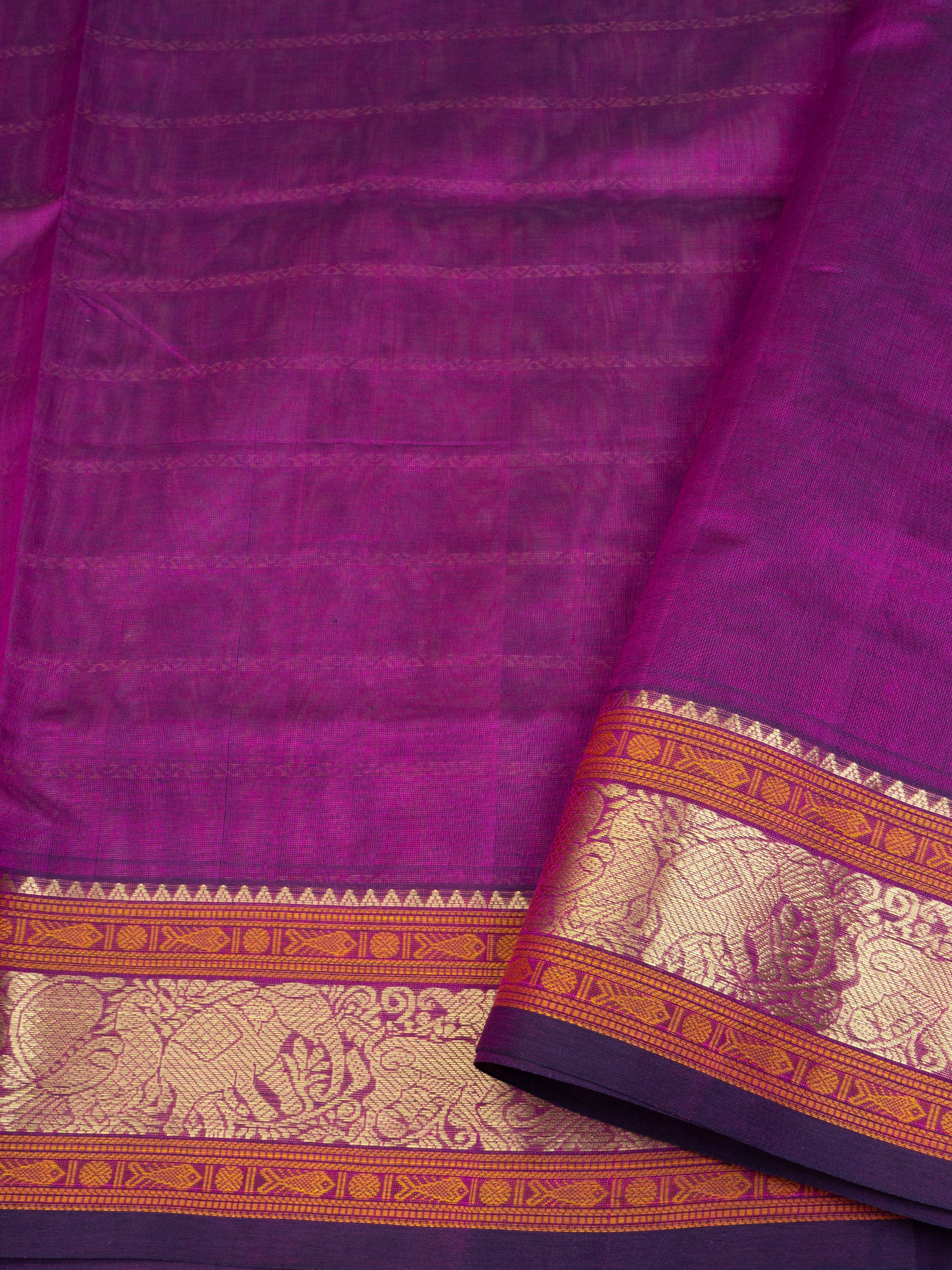 Pinkish magenta veldhari/ Silk Cotton Saree