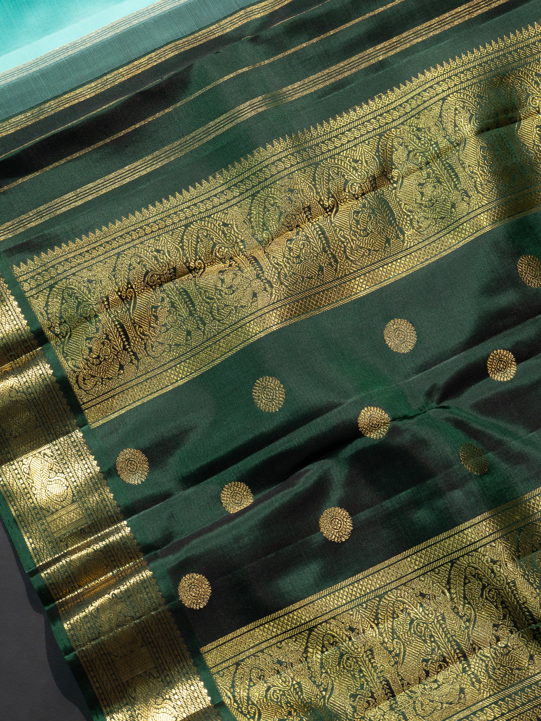 Aqua blue green Korvai / Kanjivaram Saree CLSA