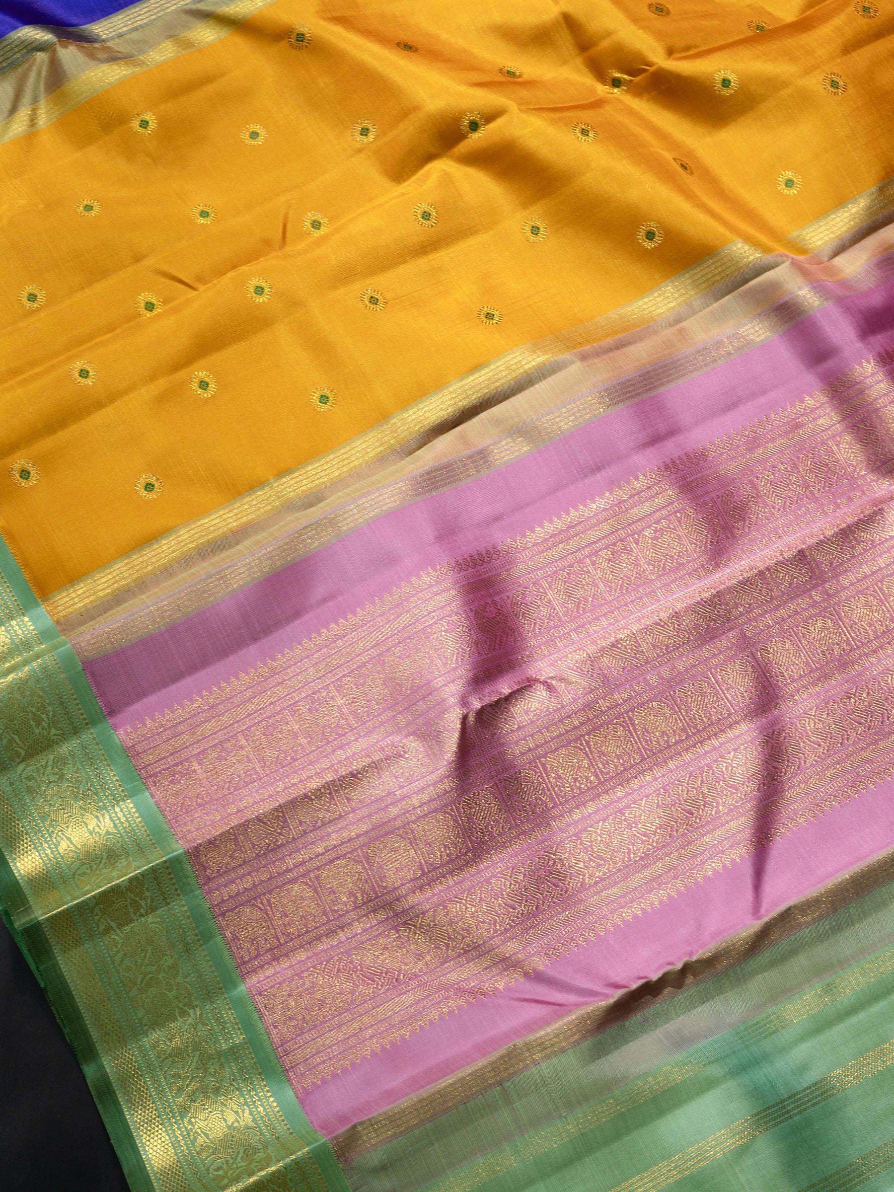 Purplish blue and pastel green kai korvai - Exclusive triple color pallu / Kanjipuram Silk Saree CLSA8167