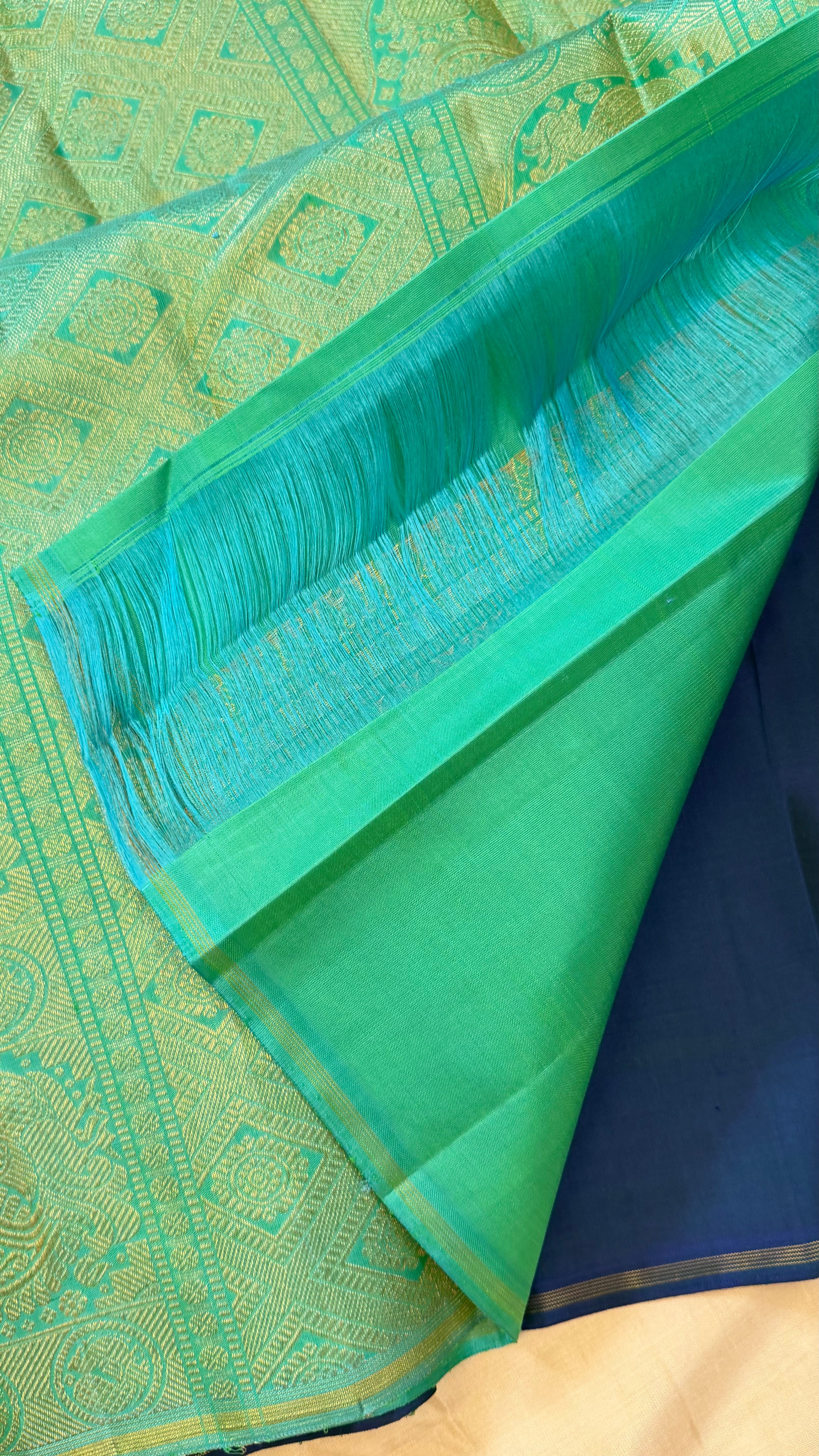 Rama blue  Iruthalaipakshi butta borderless/ Kanjipuram Silk