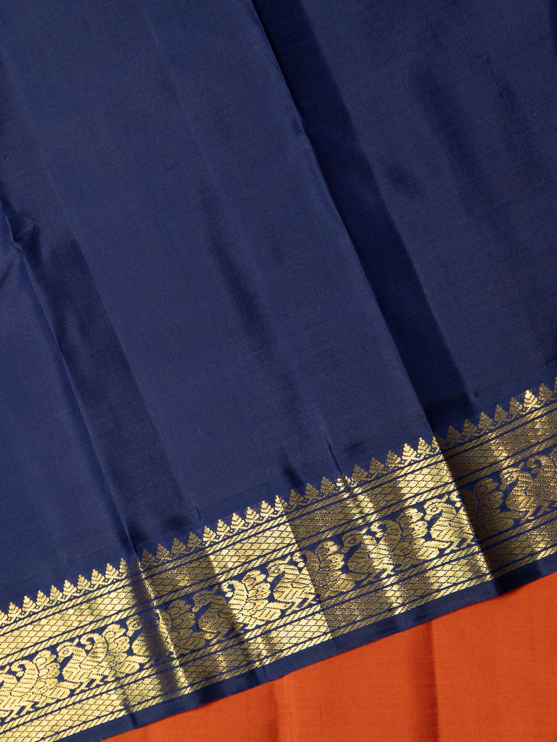 Rust with blue adai border Kanjipuram Saree CLSA10044