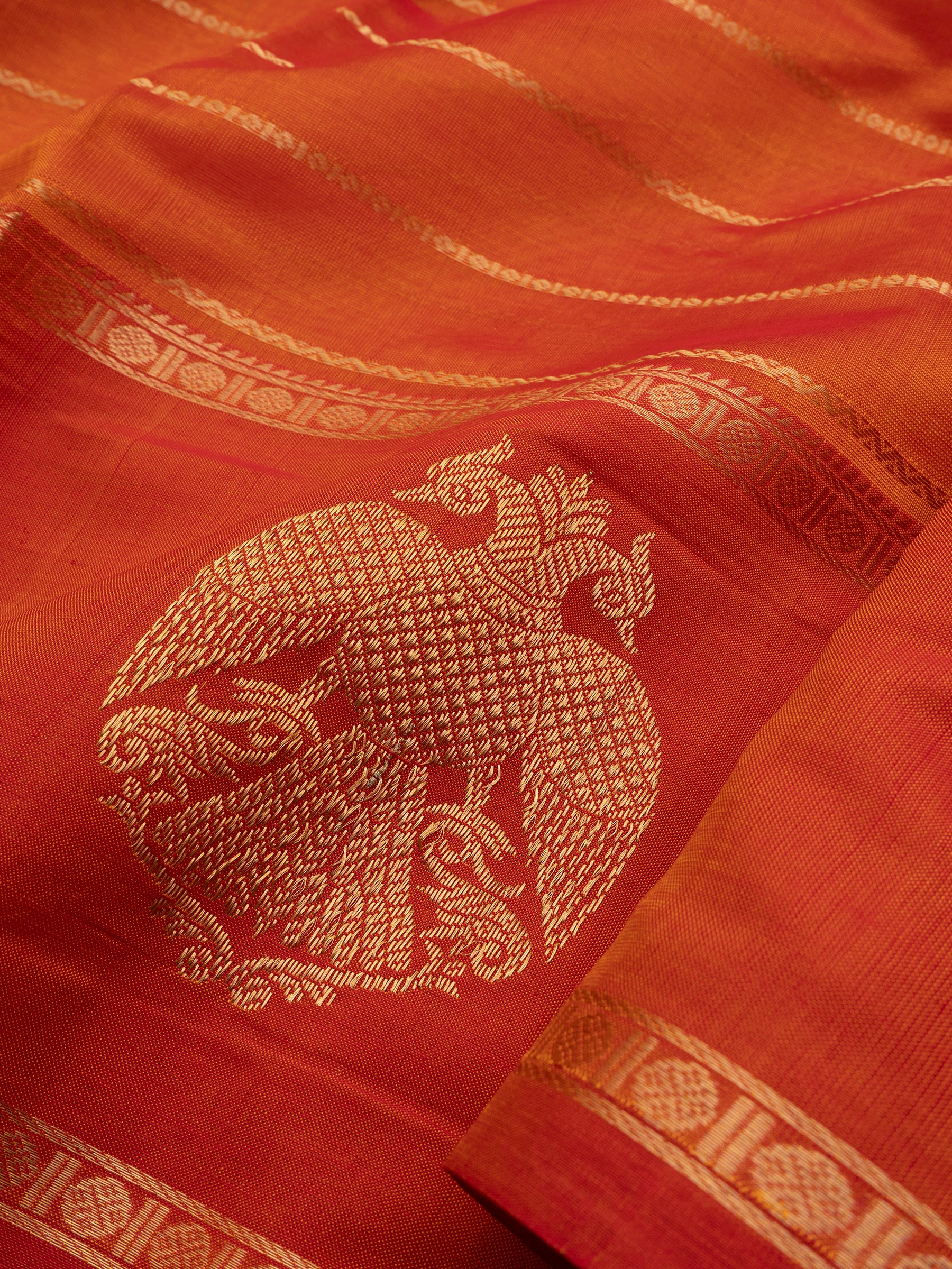 Rustic orange veldhari border butta/ Silk Cotton Saree CLSA10244