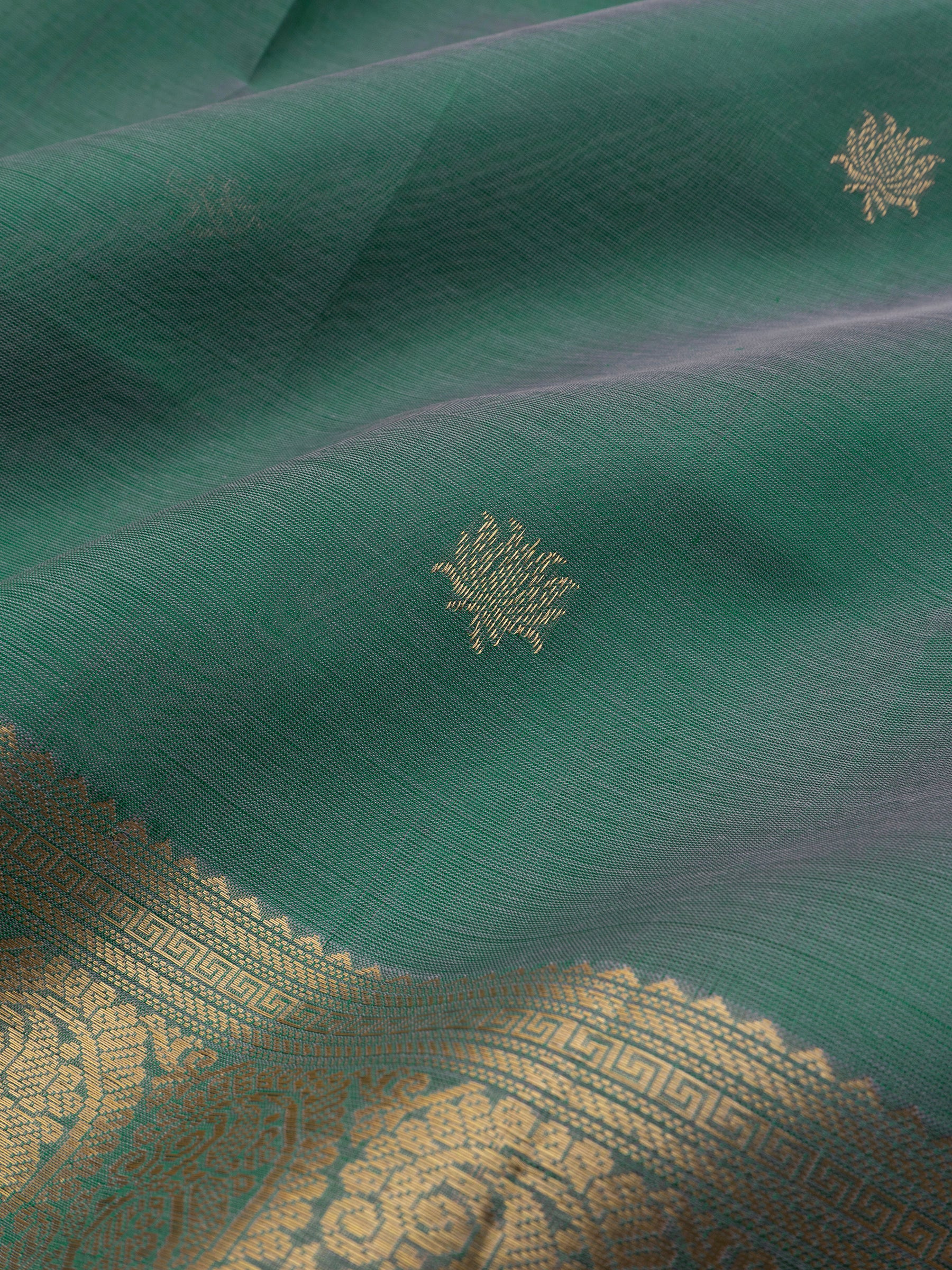 Muted teal green tamarai butta / Silk Cotton Saree CLSA10194