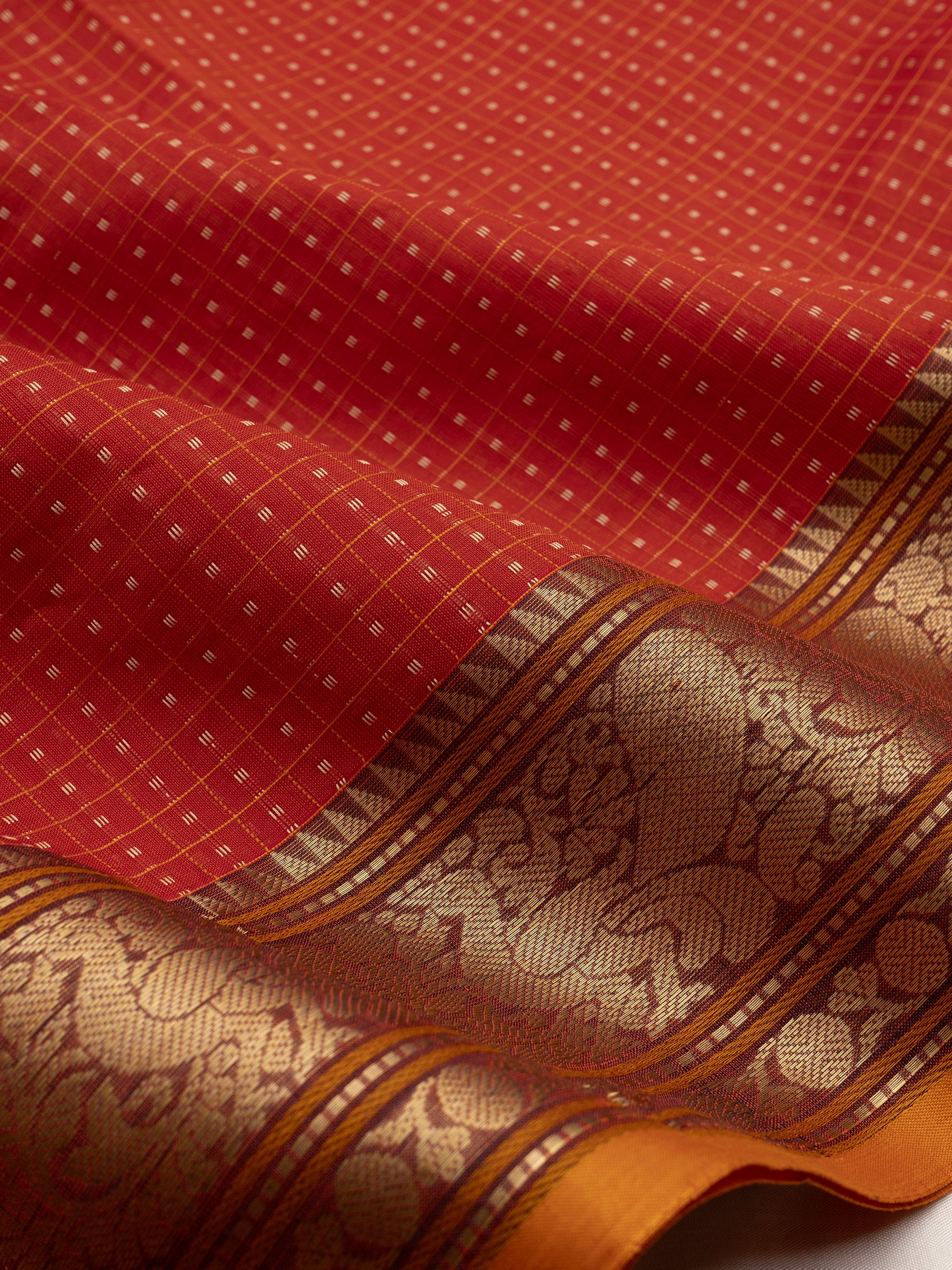 Orangish red lakshambutta/ Silk Cotton Saree CLSA10228