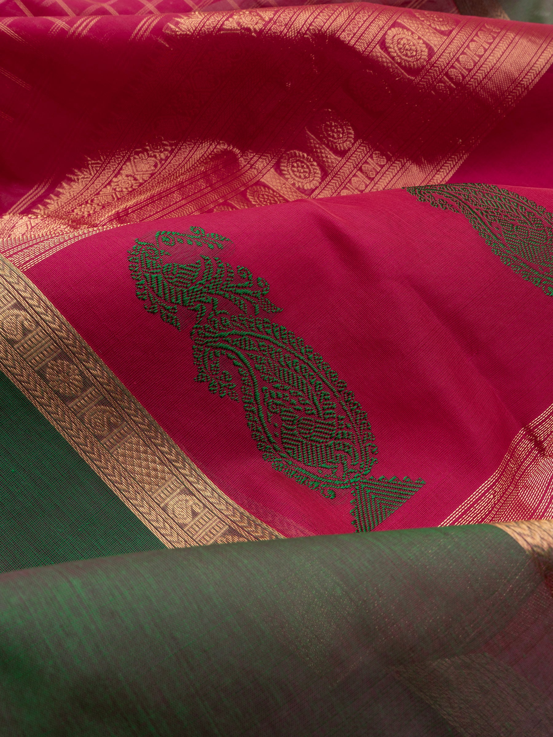 Pink kattam green long border/ Silk Cotton CLSA10245