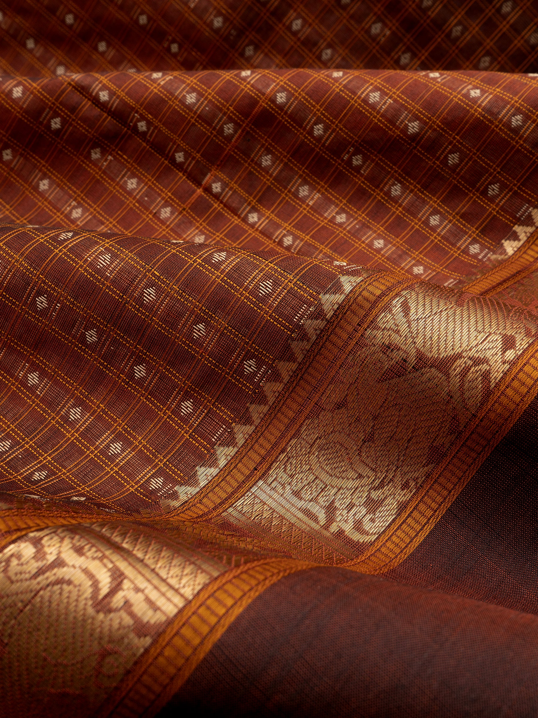 Brown vintage kattam butta unique pallu / Silk Cotton Saree CLSA10273