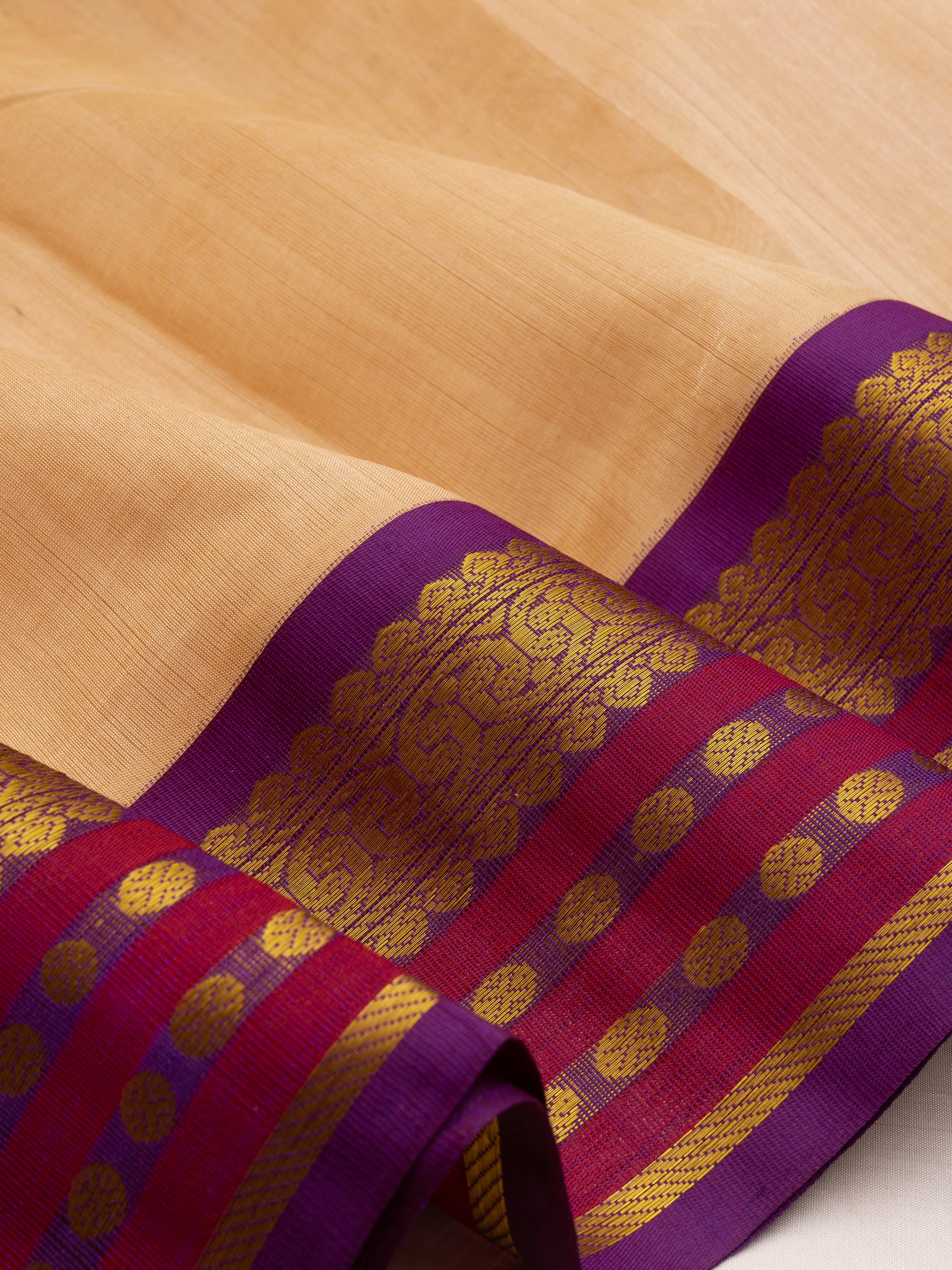 Offwhite  and purple varisapet border/Silk Cotton Saree CLSA10422