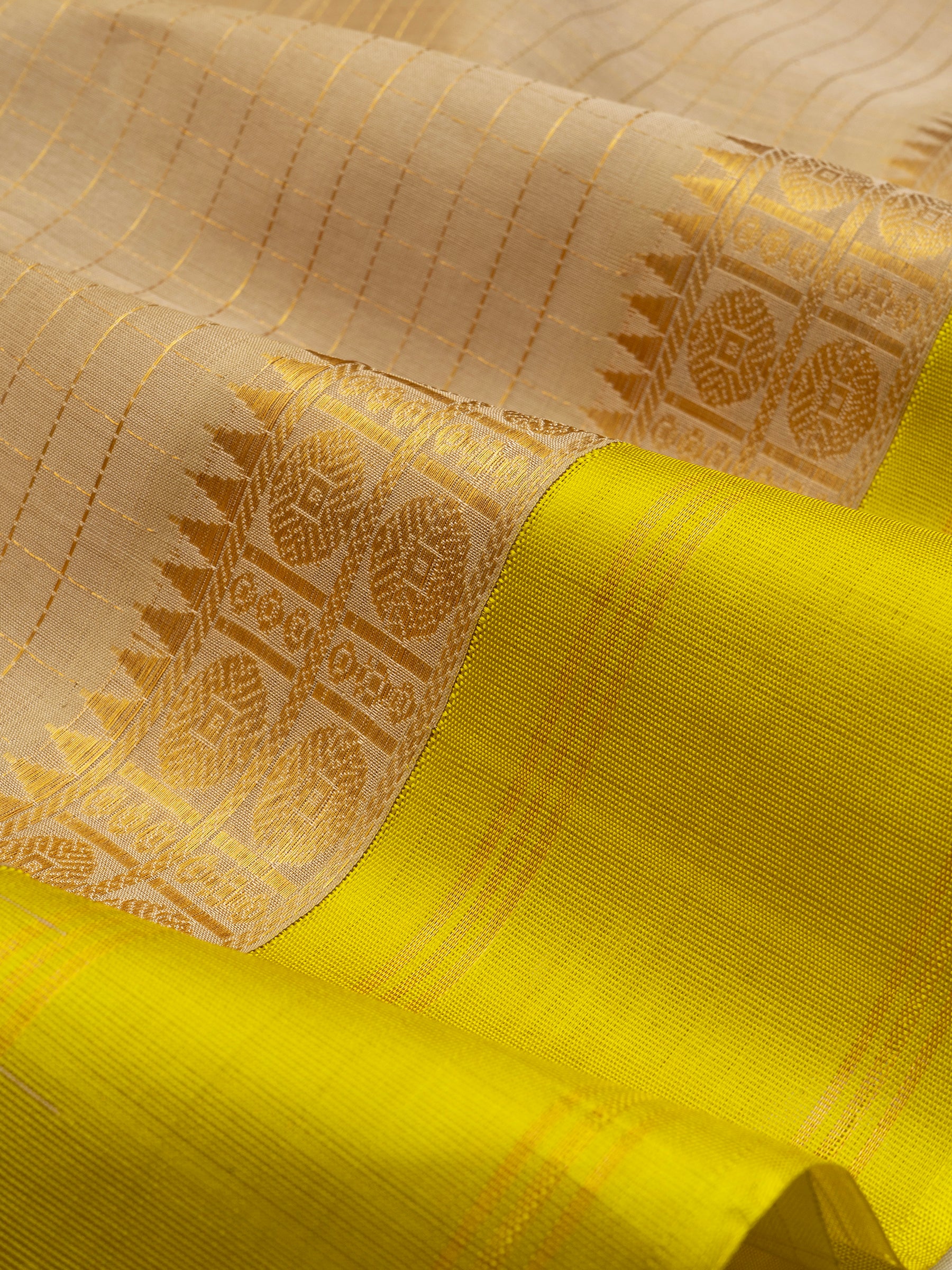 Creme and lemon green / Silk Cotton Saree CLSA10437