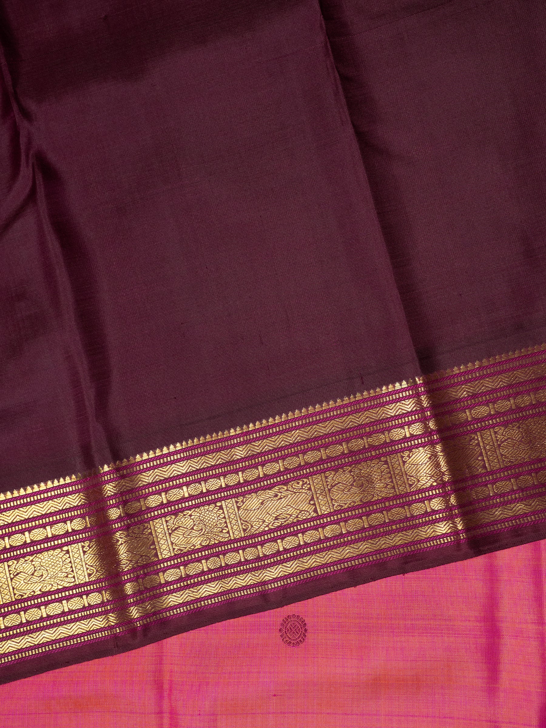 Peach with brown Korvai  / Kanjipuram Silk Saree CLSA10584