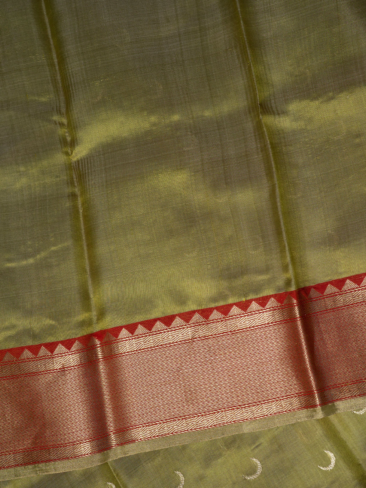 Olive green and red half moon butta /Chanderi silk Saree CLSA10882