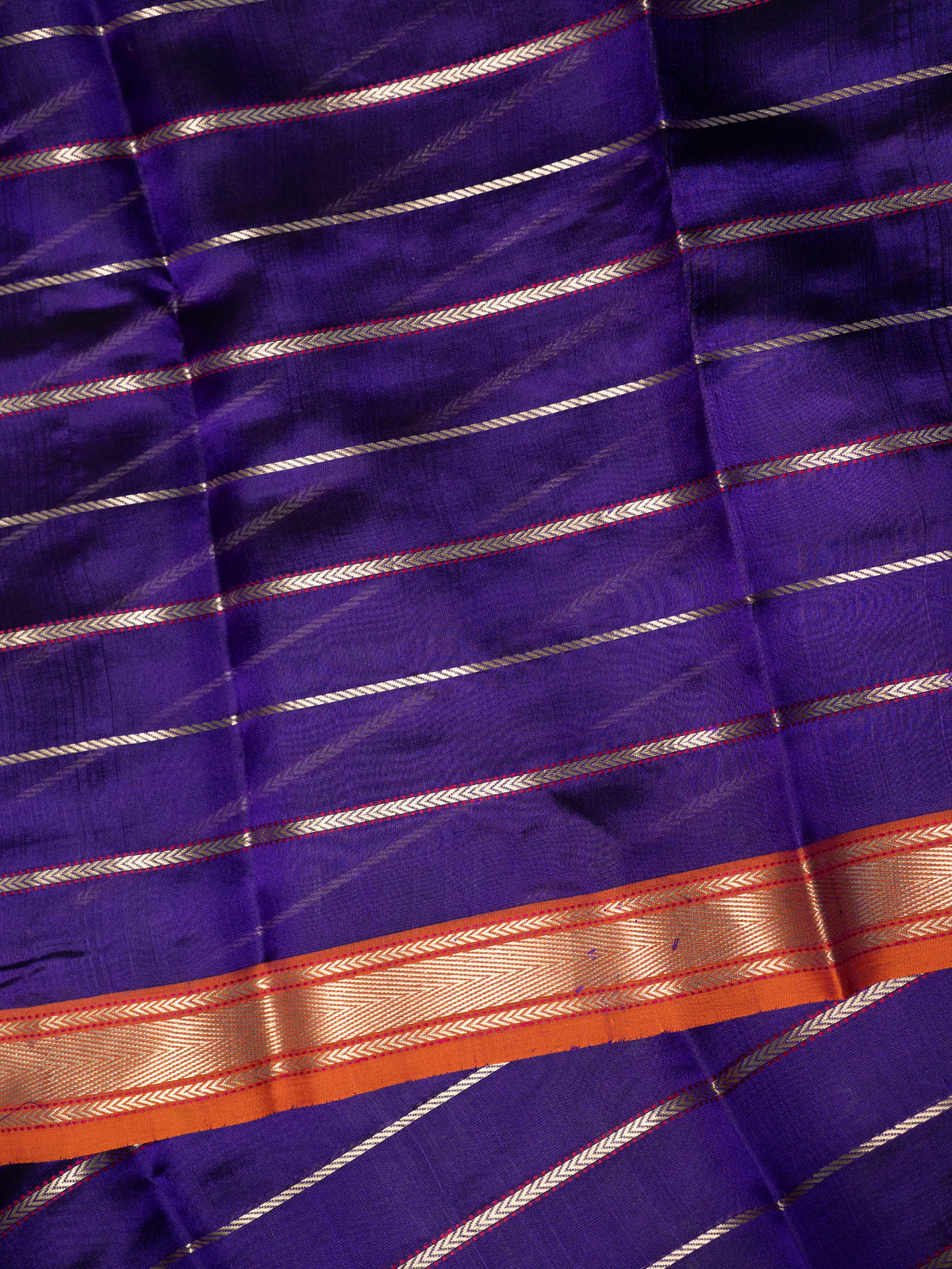 Master piece Deep purple zari stripes and orange small border special pallu / Chanderi silk Saree CLSA10884