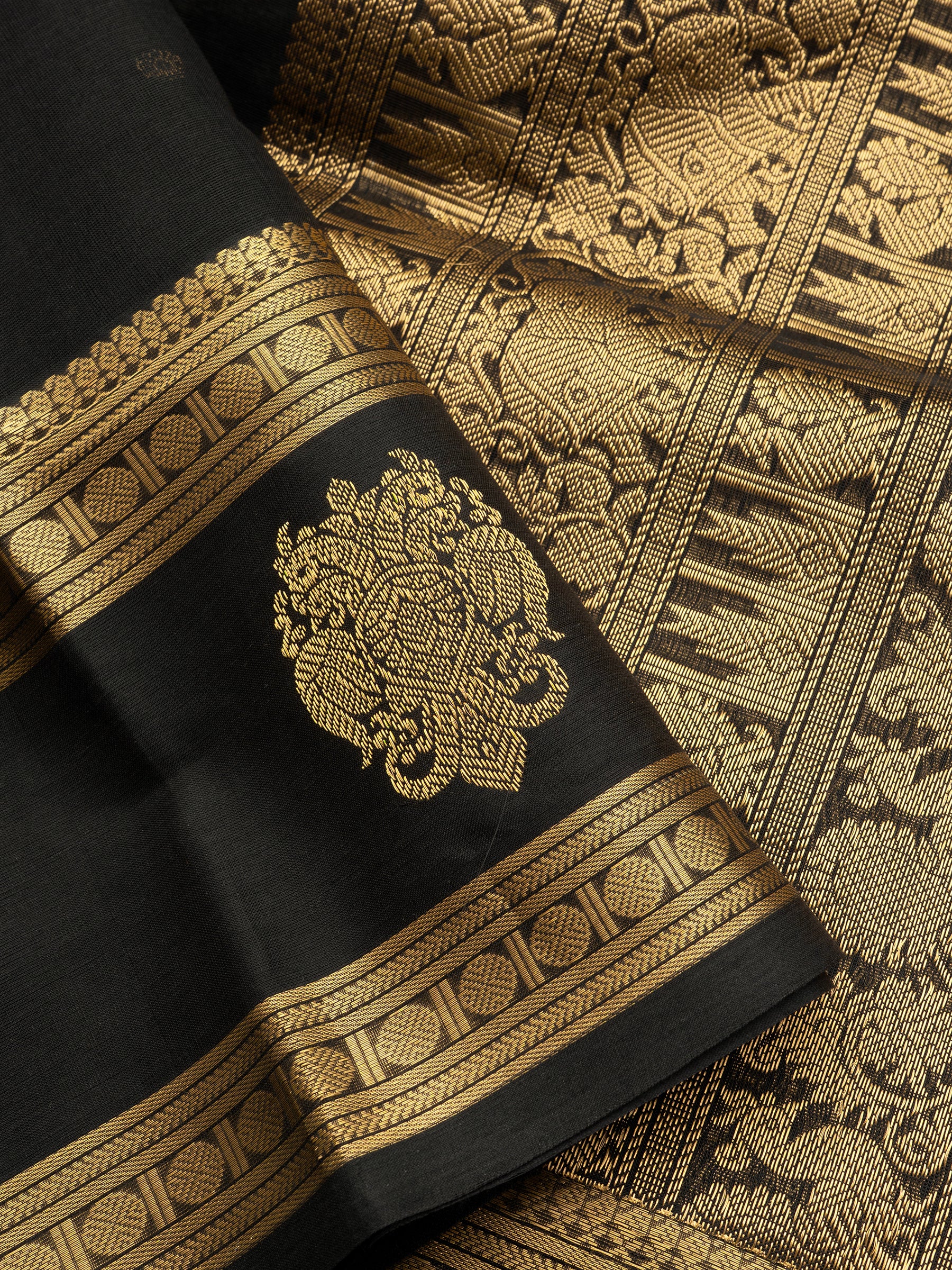 Black rettapet border butta / Silk Cotton Saree CLSA10893