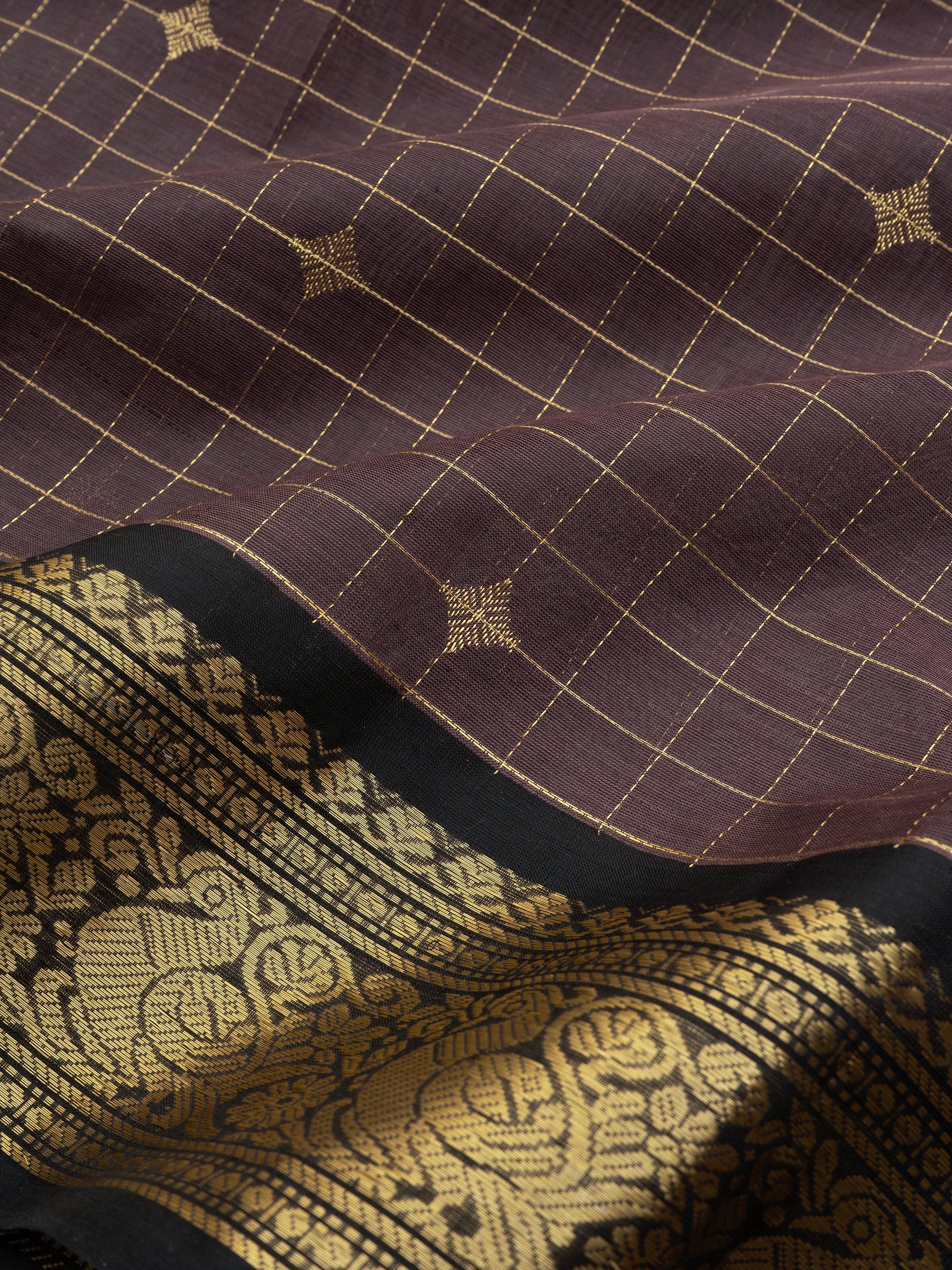 Chikoo and black kattam butta / Silk Cotton Saree CLSA10897