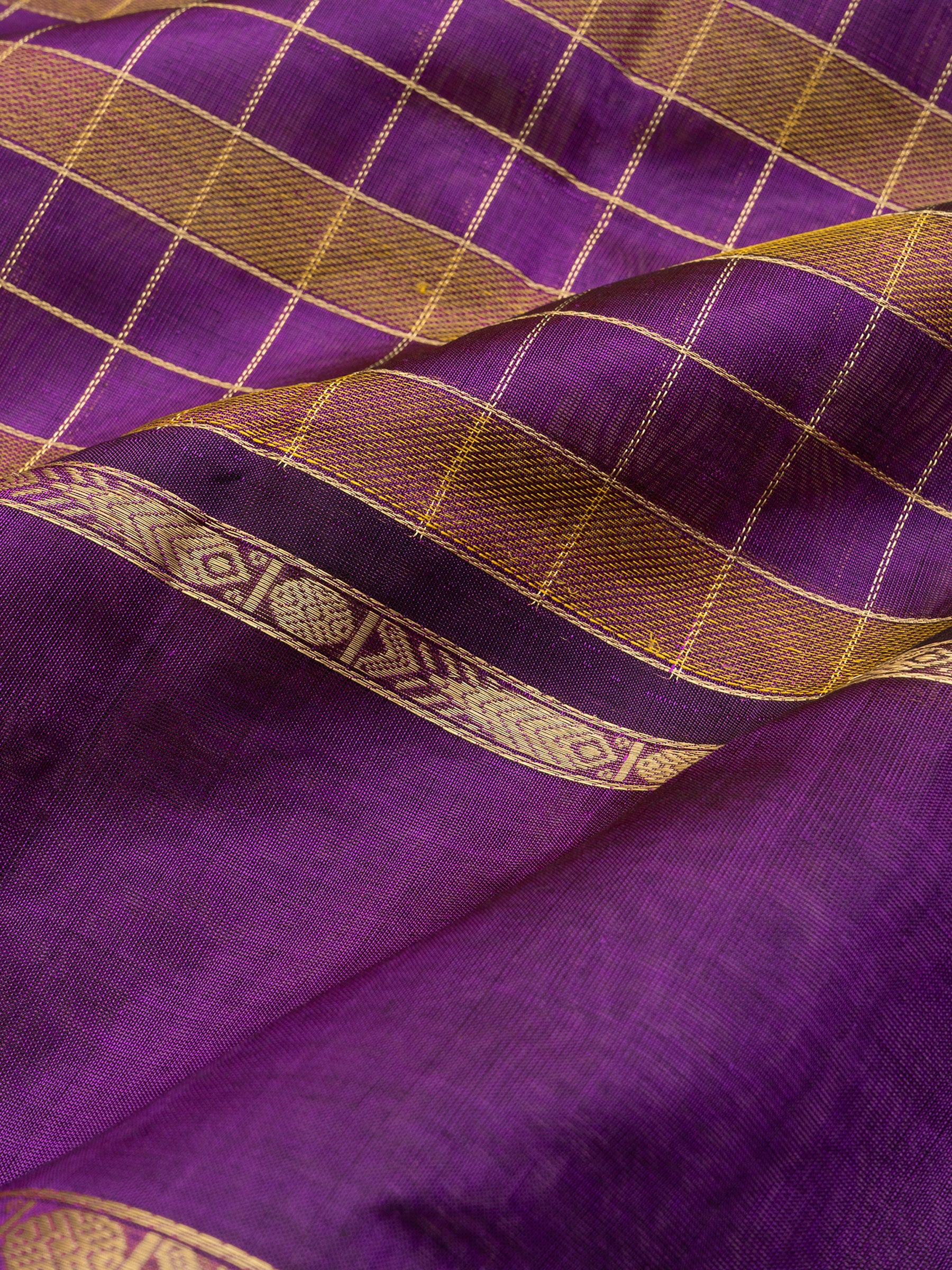 Chettinad kattam purple and mustard rettapet border/ Silk Cotton Saree CLSA10899