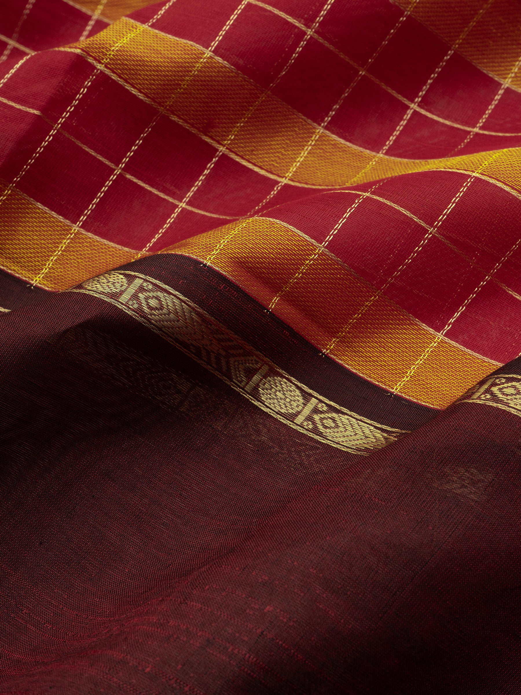 Chettinad kattam mustard and red rettapet border/ Silk Cotton Saree CLSA10900