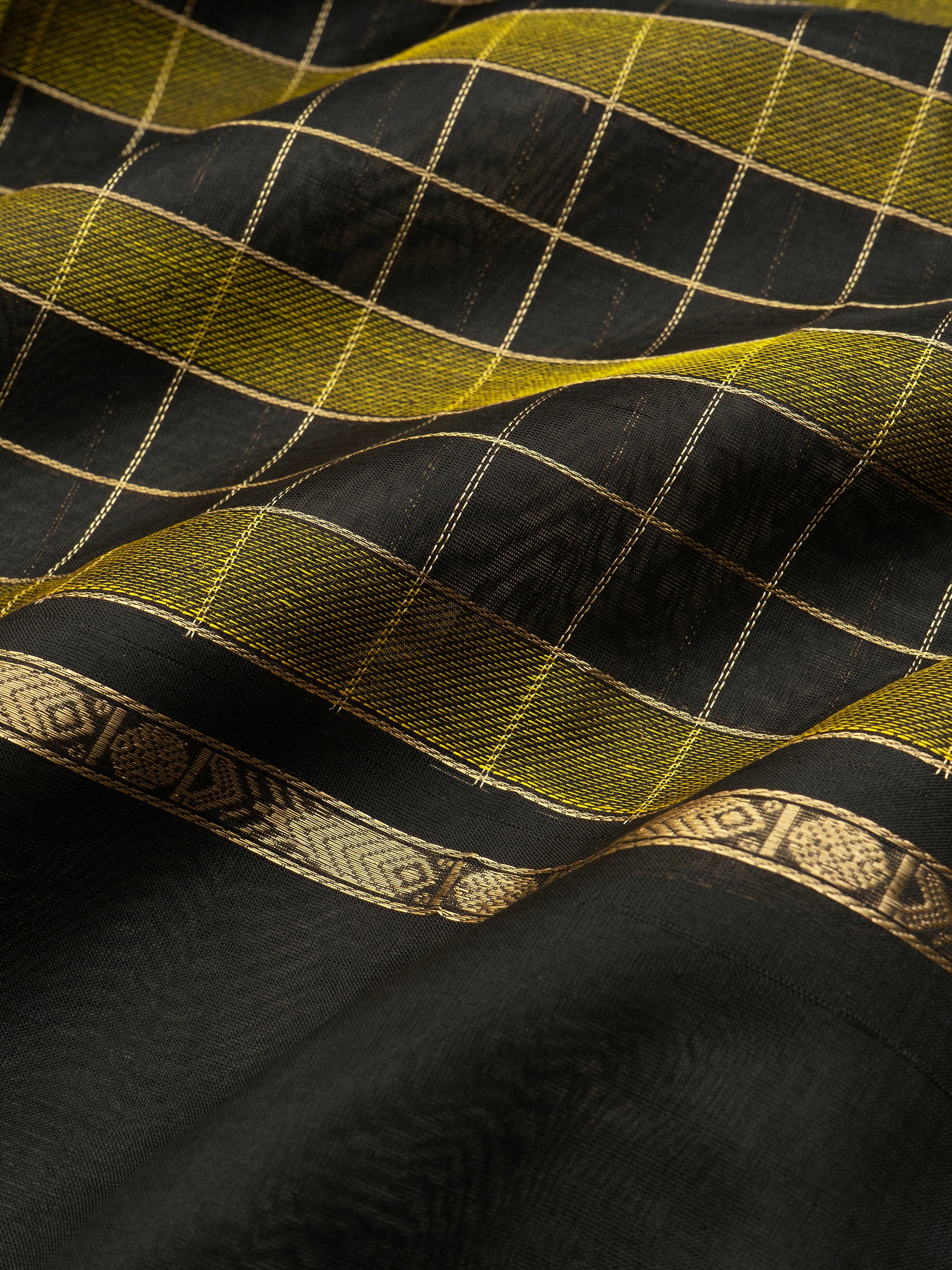 Chettinad kattam black and green rettapet border/ Silk Cotton Saree CLSA10901