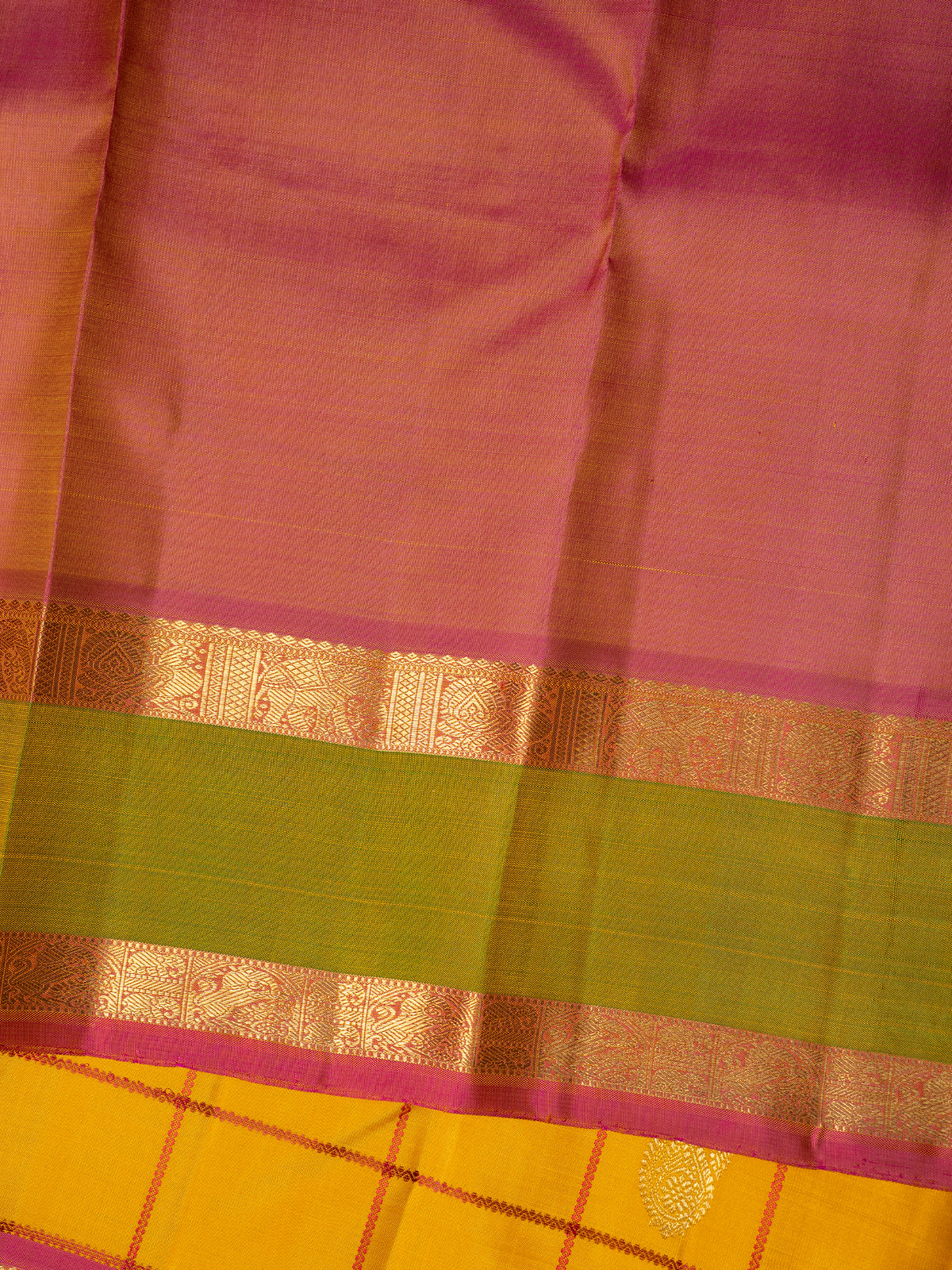 Yellow veldhari Kattam Pure Kanjipuram Silk Saree CLSA11345