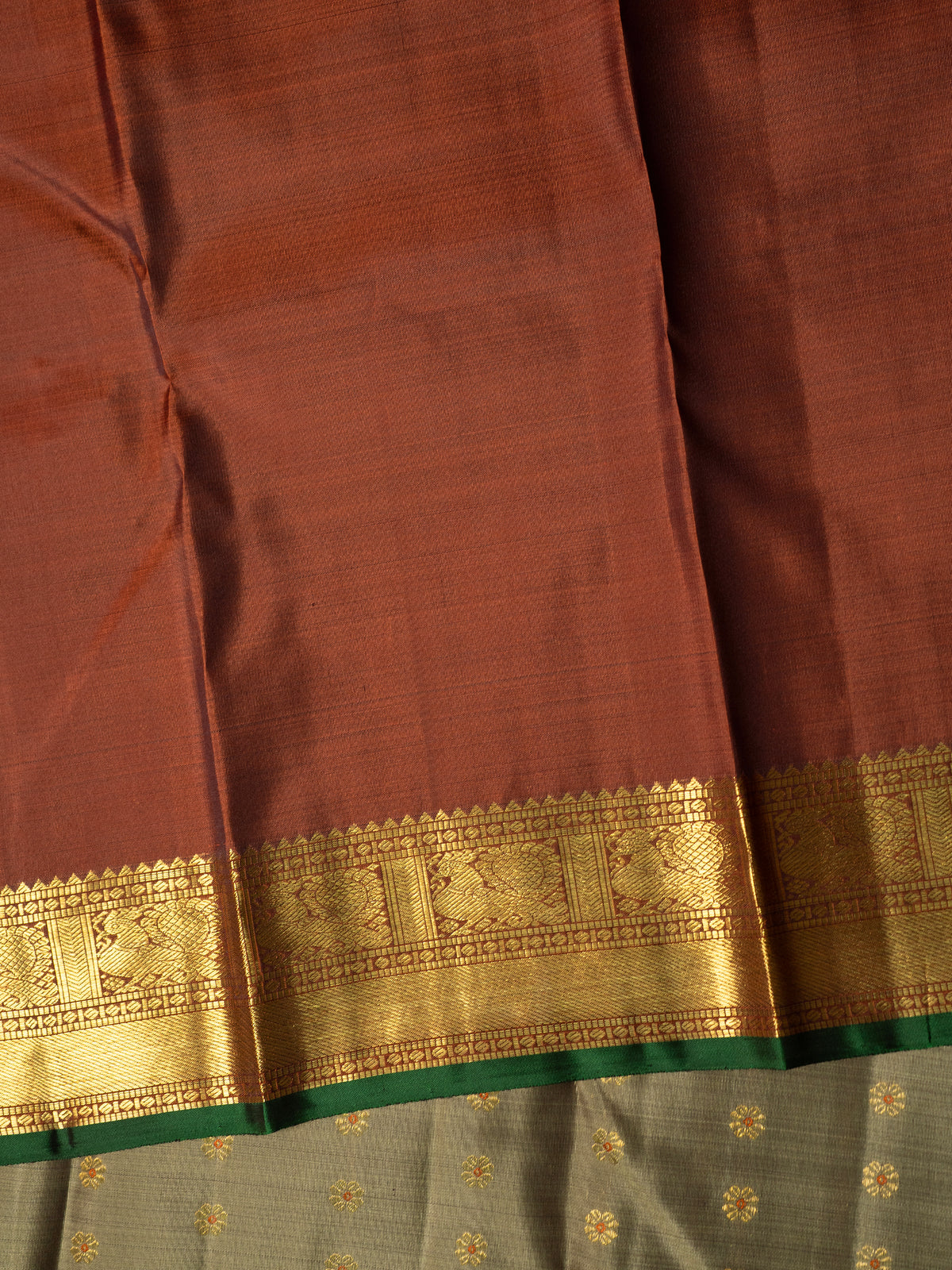 Kaaki colour Meena work Thodar Butta /Kanjipuram Silk Saree CLSA11353