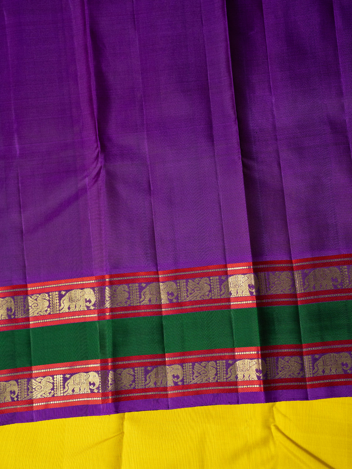 Yellow and green purple rettapet border kai korvai/ Kanjipuram Silk Saree CLSA11707