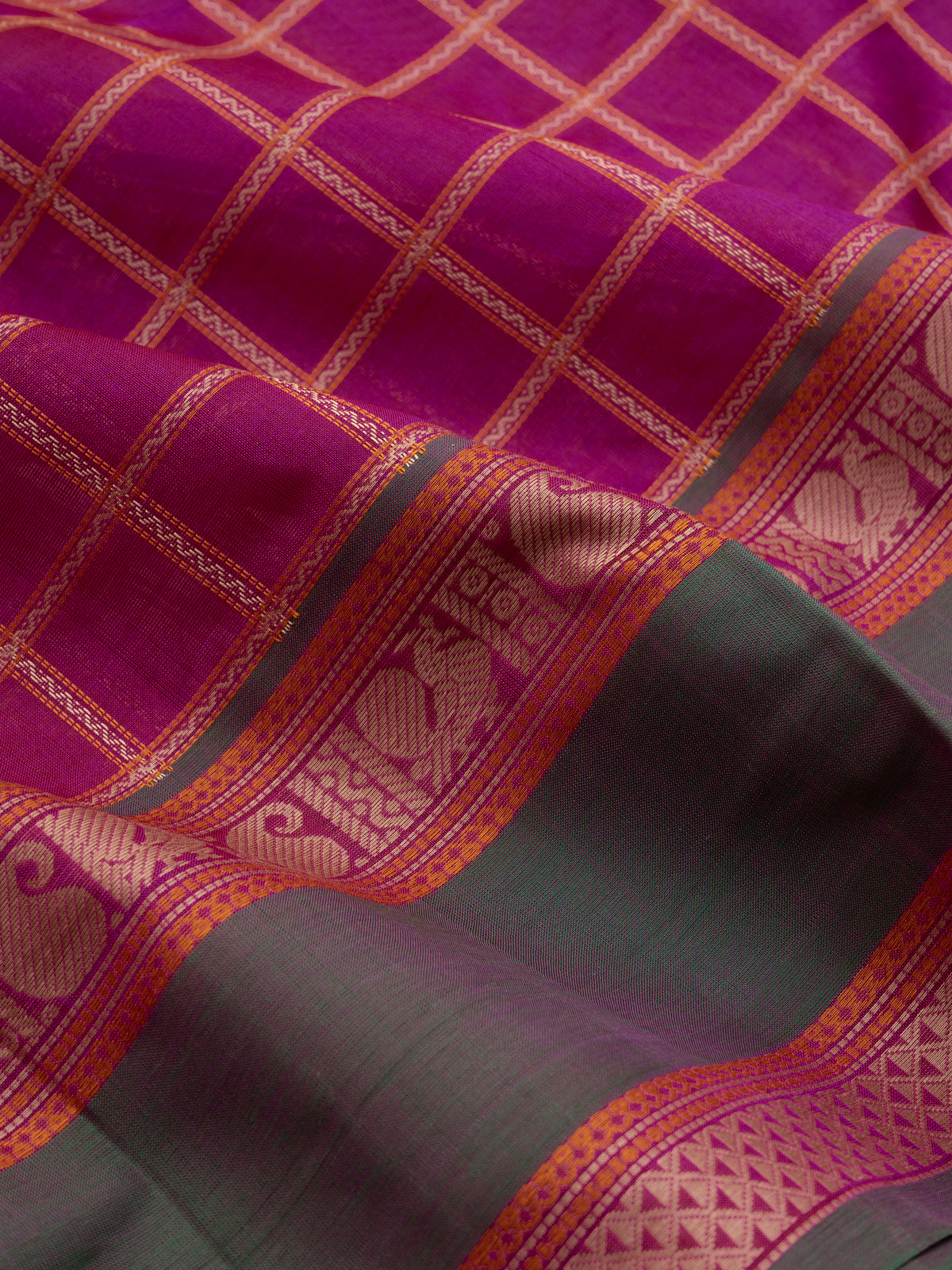 Pink kattam rettapet border/ Silk Cotton Saree CLSA11838