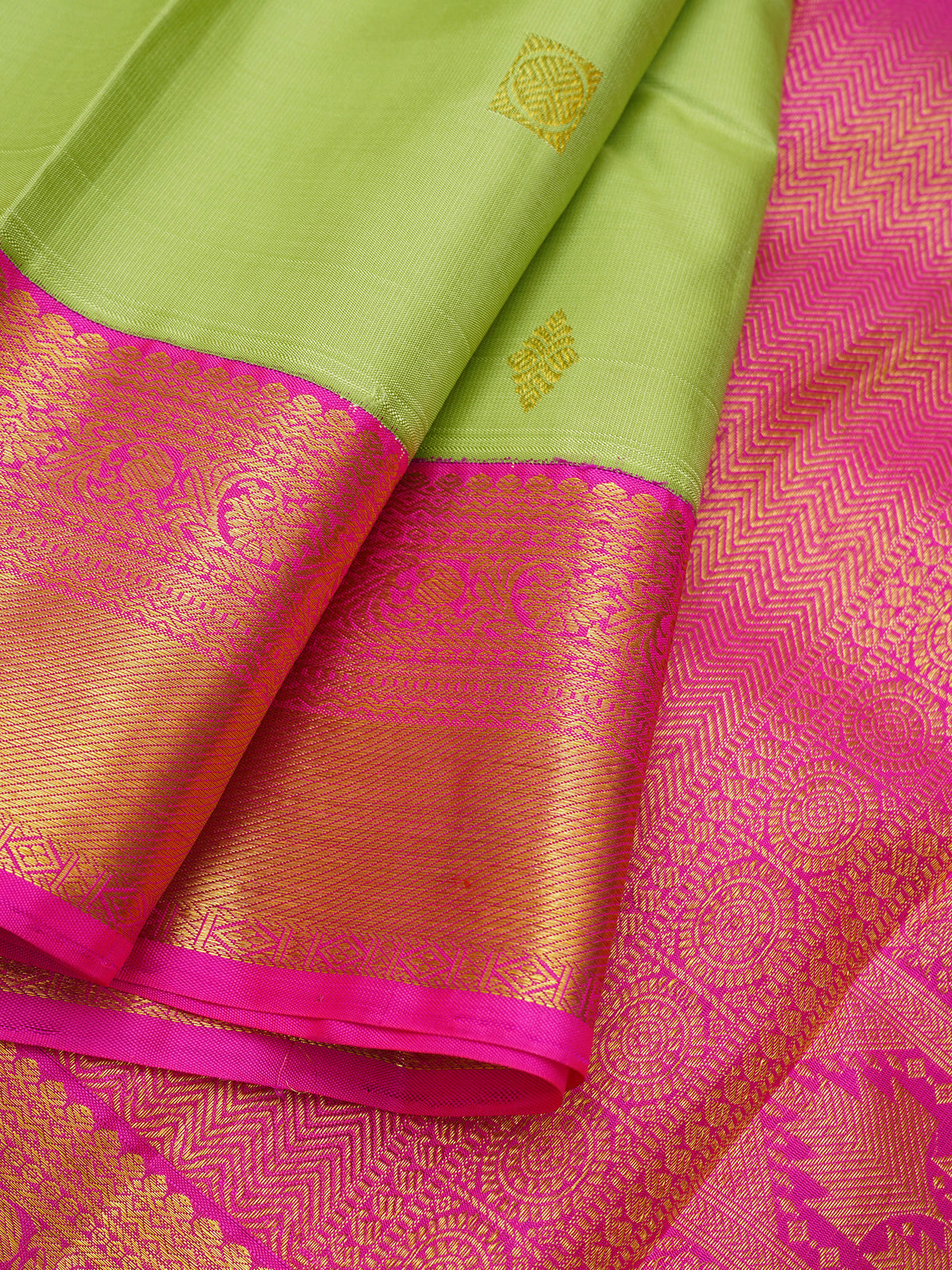 Light green and pink kai korvai/ Arani Silk Saree CLSA2587