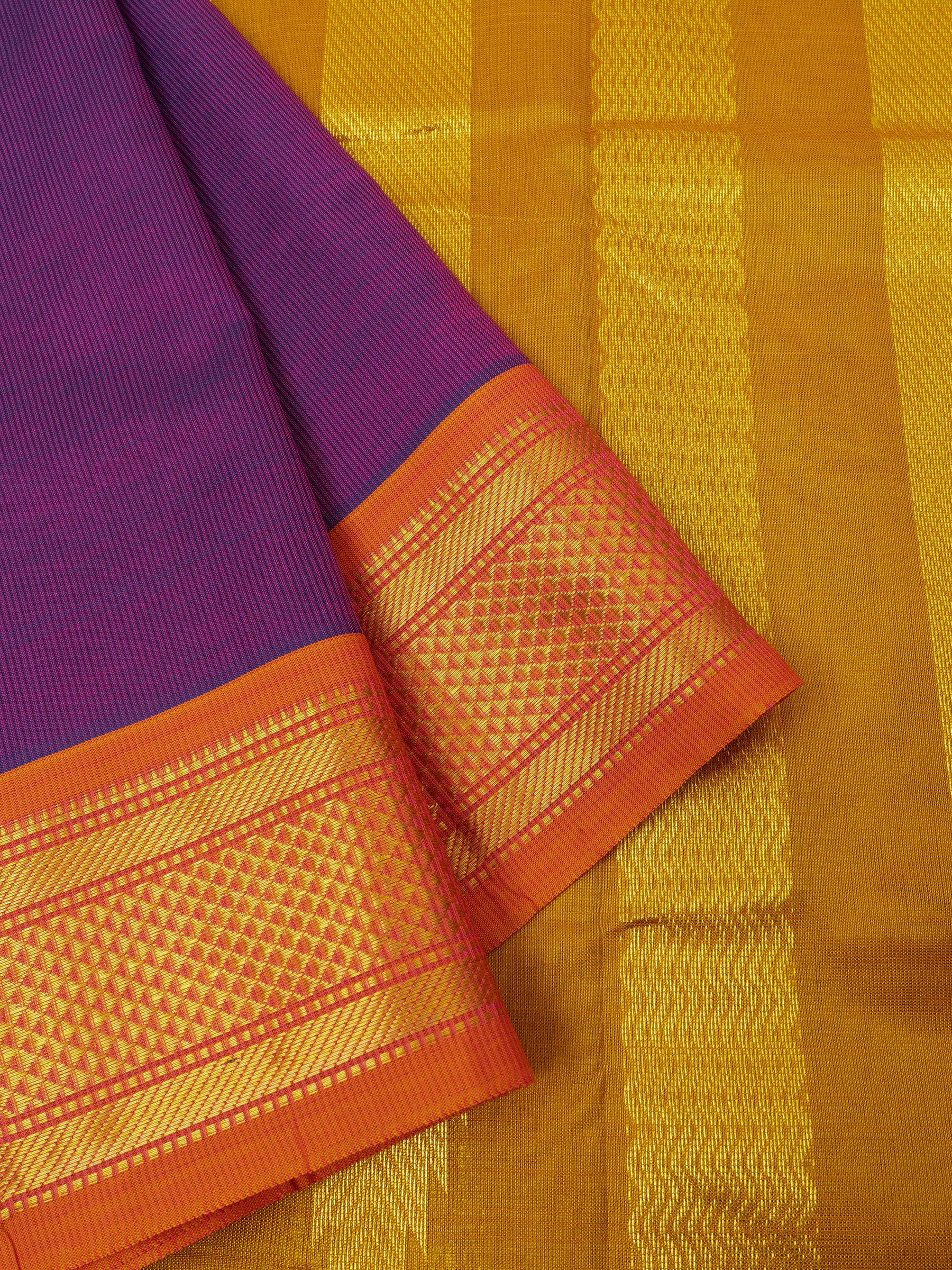 Purple and mustard/ Silk Cotton Saree CLSA6067