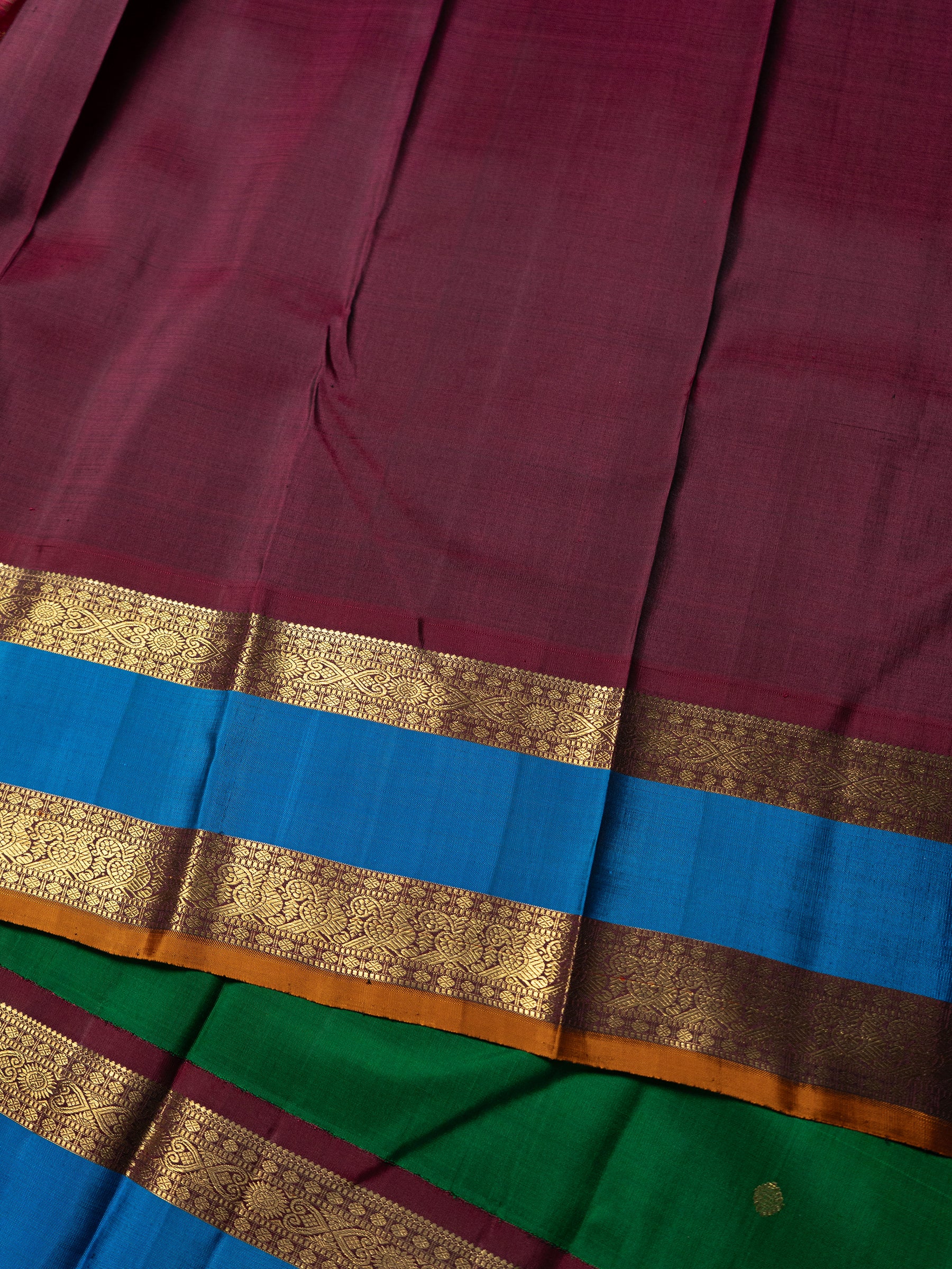 Green and teal blue rettapet border kai korvai/ Kanjipuram Silk Saree CLSA3077
