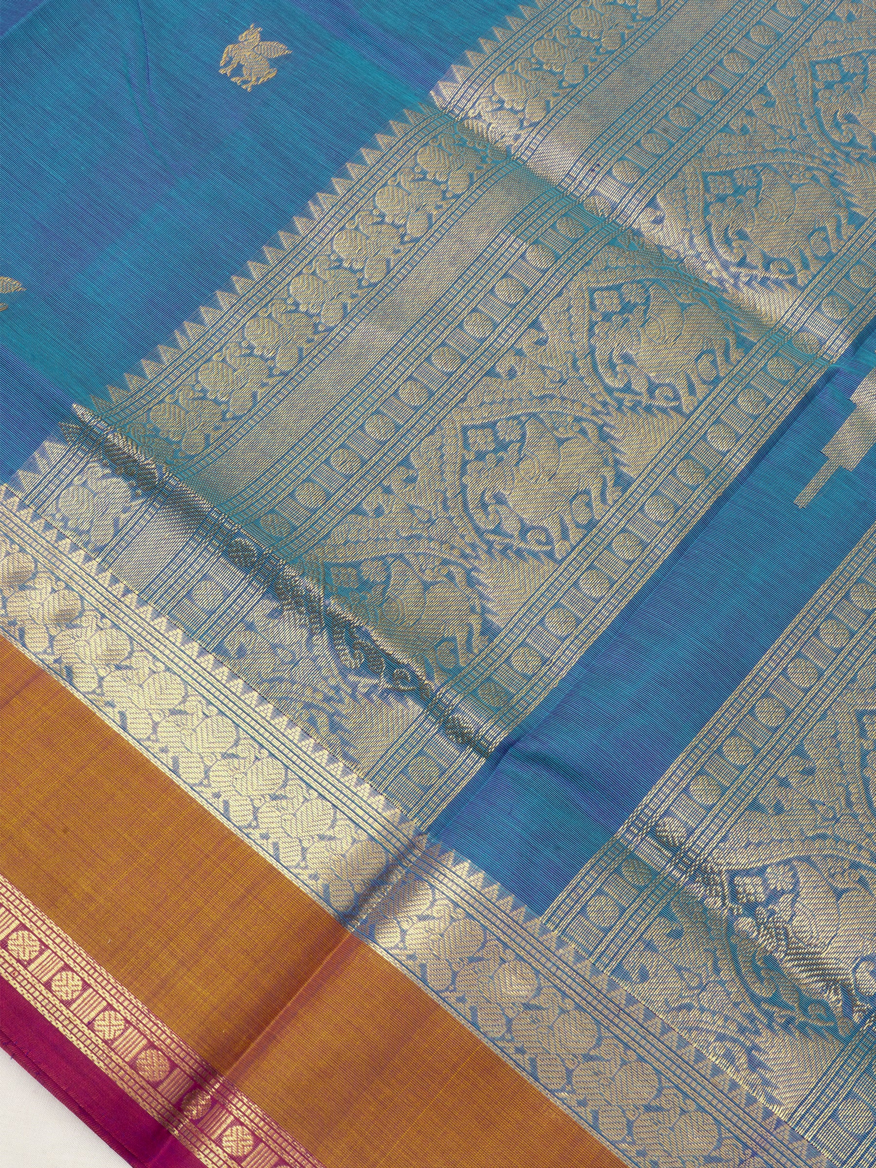 Rama blue and rust / Silk Cotton Saree CLSA3728