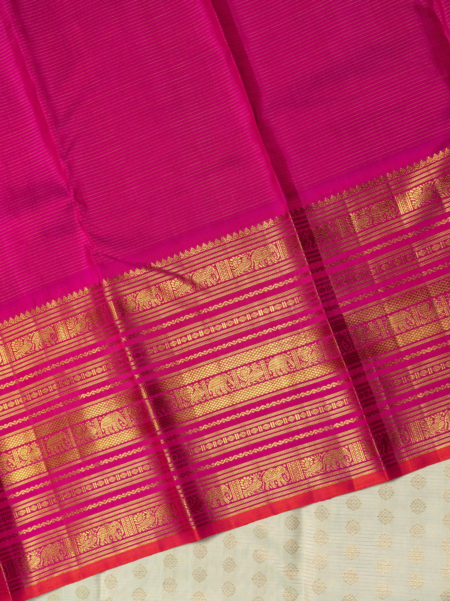 Off white zari butta and varisapet border kai korvai/ Kanjipuram Saree CLSA3776