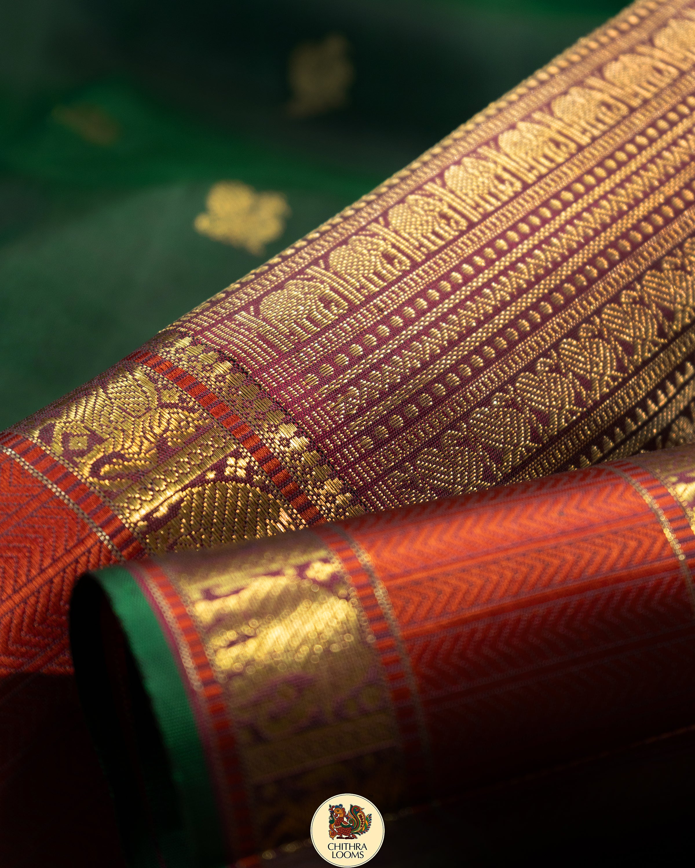 Green retta pet Kanjipuram Saree