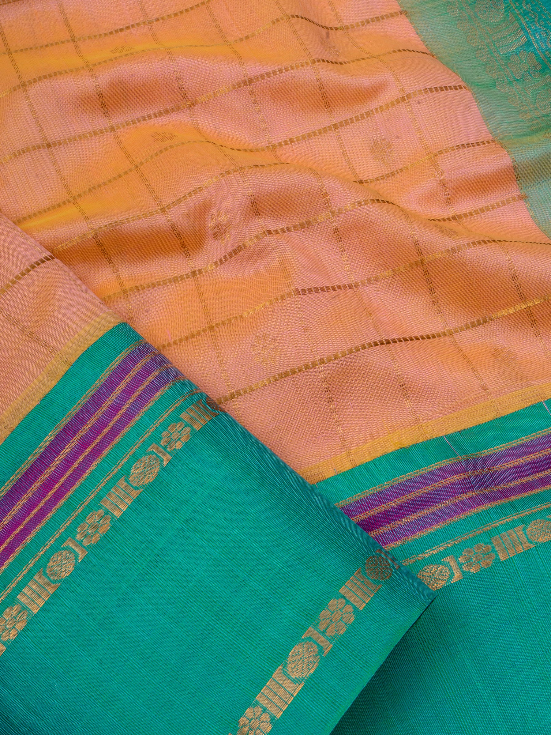 Peach and turquoise blue/ Silk Cotton Saree CLSA2890