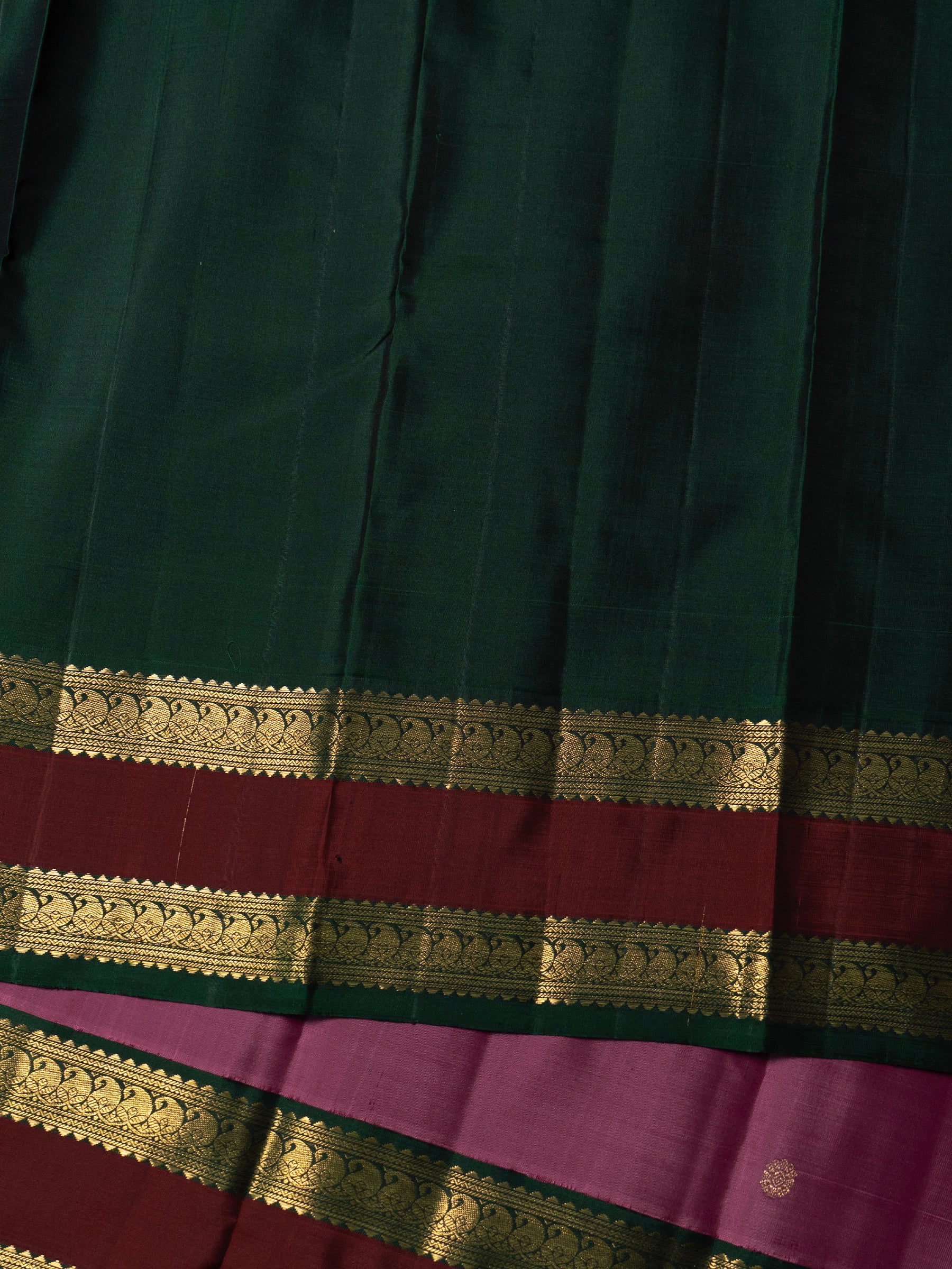 Onion pink and green rettapet border kai korvai/ Kanjipuram Silk Saree CLSA