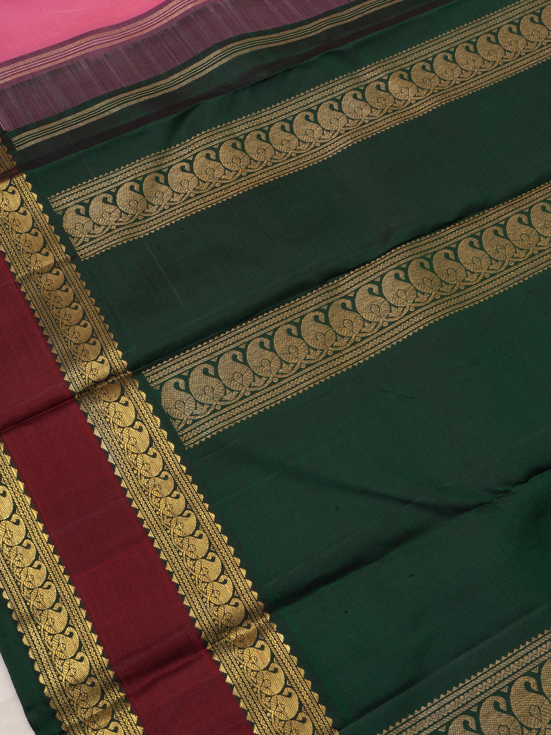 Pink and green rettapet border /  Kanjipuram Saree