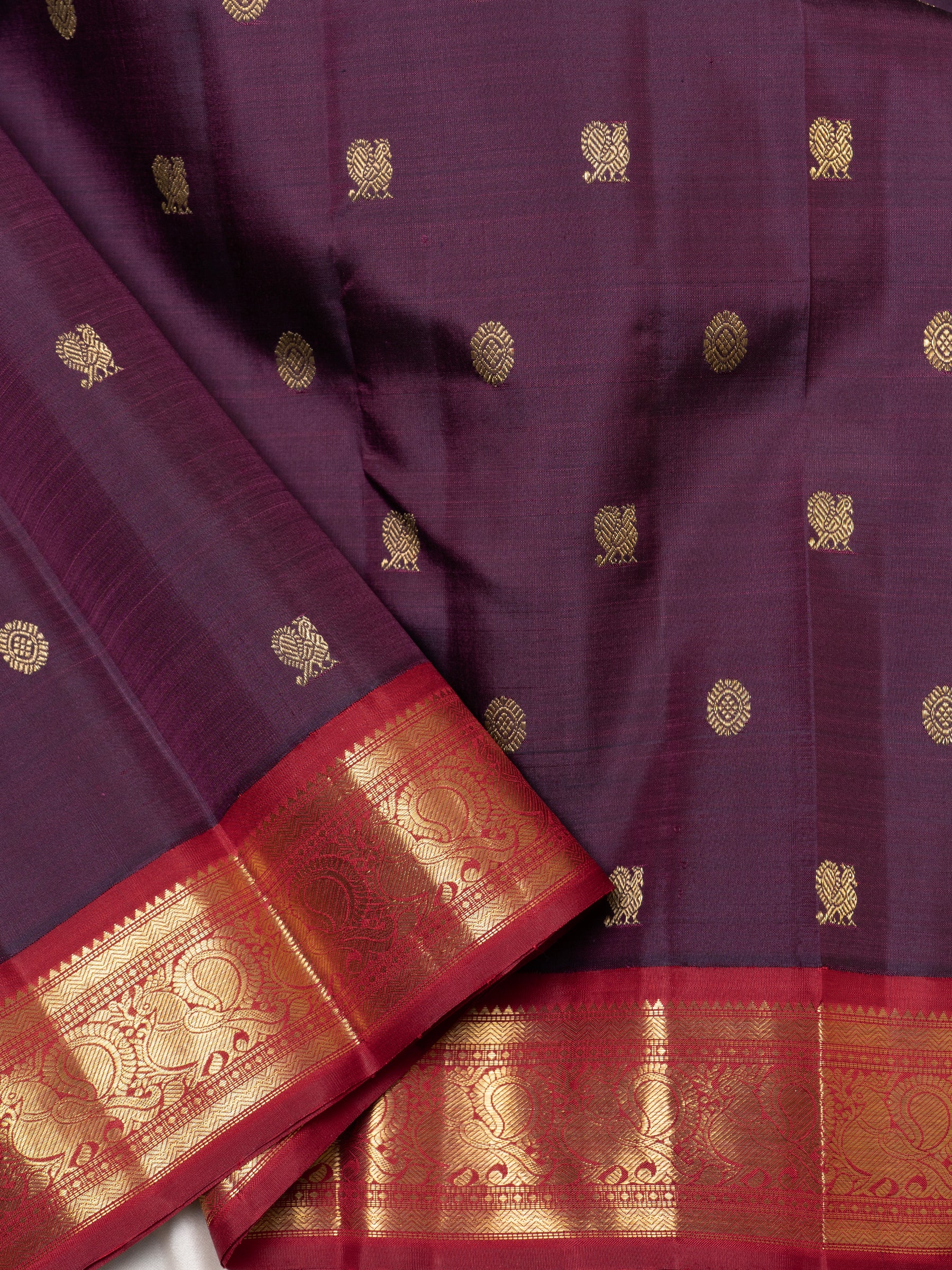 Vintage brown and red double color palla / Kanjipuram Silk Saree CLSA4869