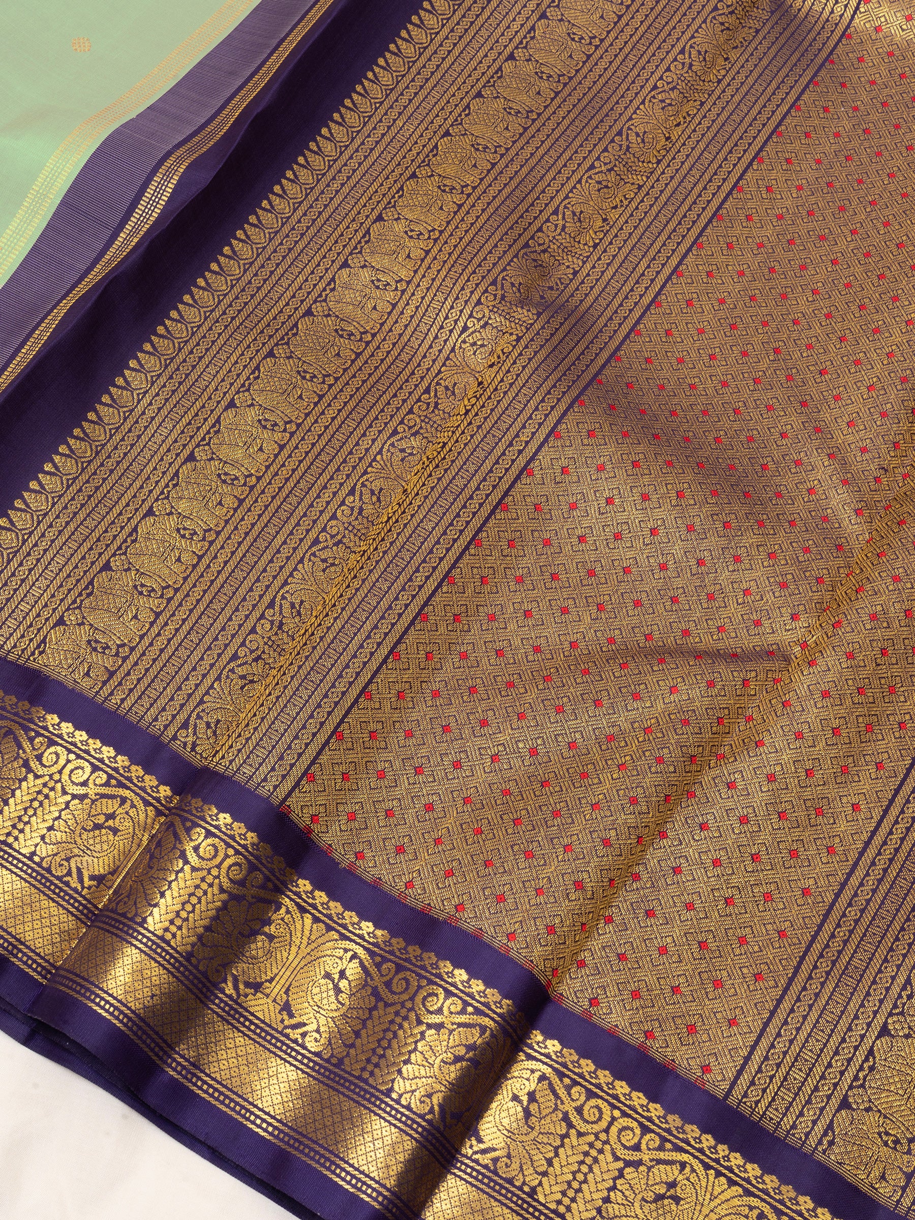 Elakai green shot purple kai korvai/ Kanjipuram Silk Saree CLSA4892
