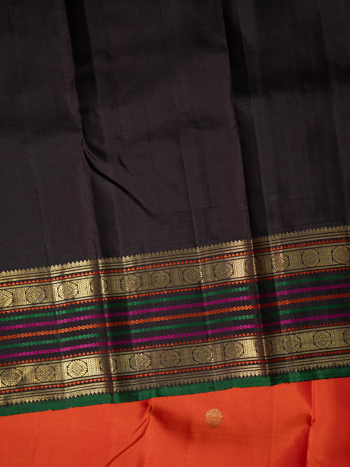 Orange varisapet and temple Korvai /Kanjipuram Silk Saree CLSA5590