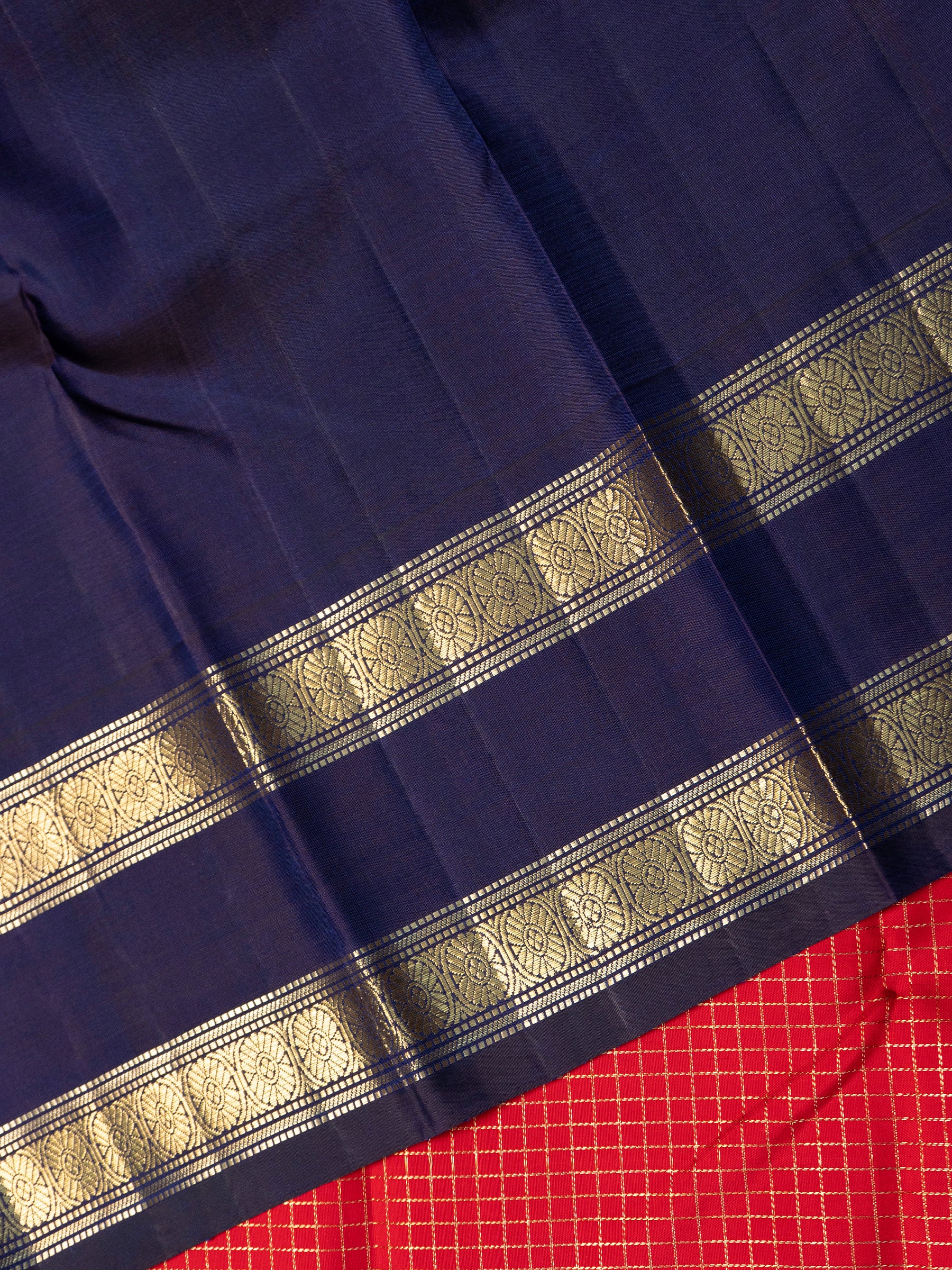 Red zari kattam and blue rettapet border/ Kanjipuram Saree CLSA6088