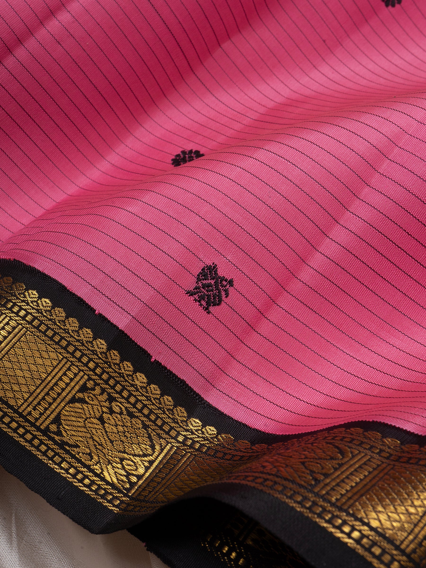 Pink and black kai korvai small border/ Kanjipuram silk Saree CLSA6107
