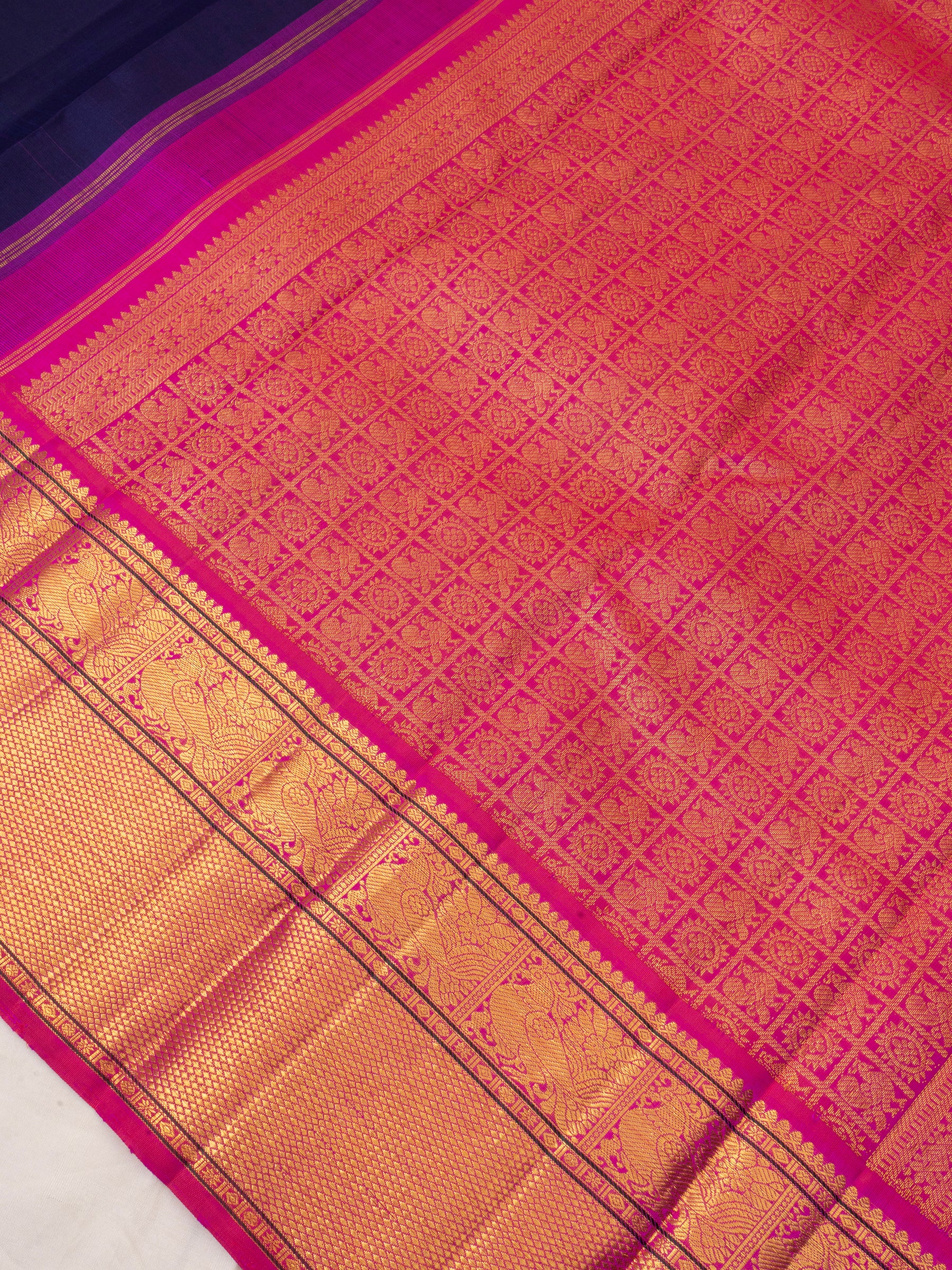Navy Blue and pink kai korvai/ Arani Silk Saree CLSA6115