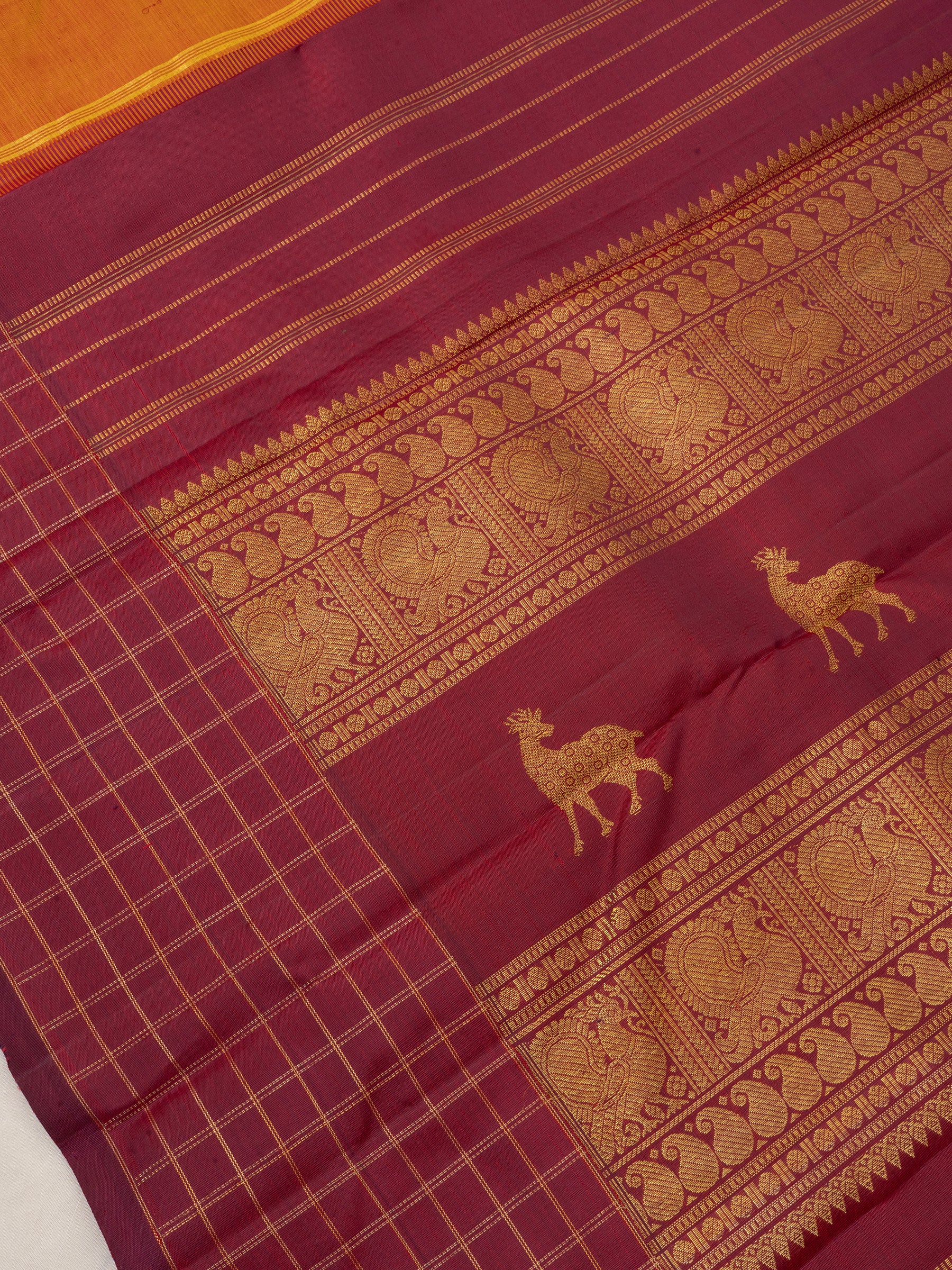 Rustic orange and red border kattam / Kanjipuram Saree CLSA6363