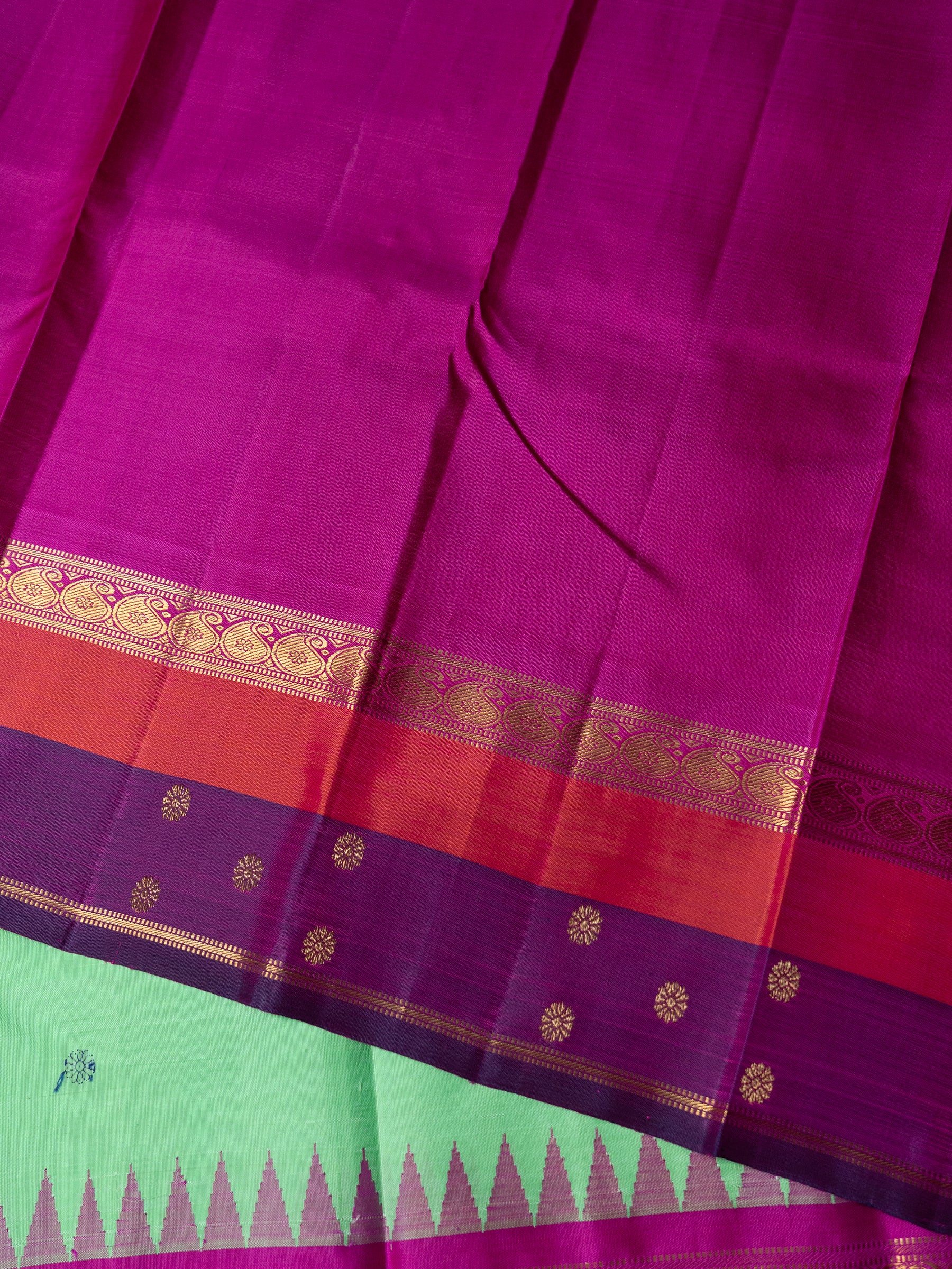 Apple green korvai triple pallu / Kanjipuram Silk Saree CLSA6980