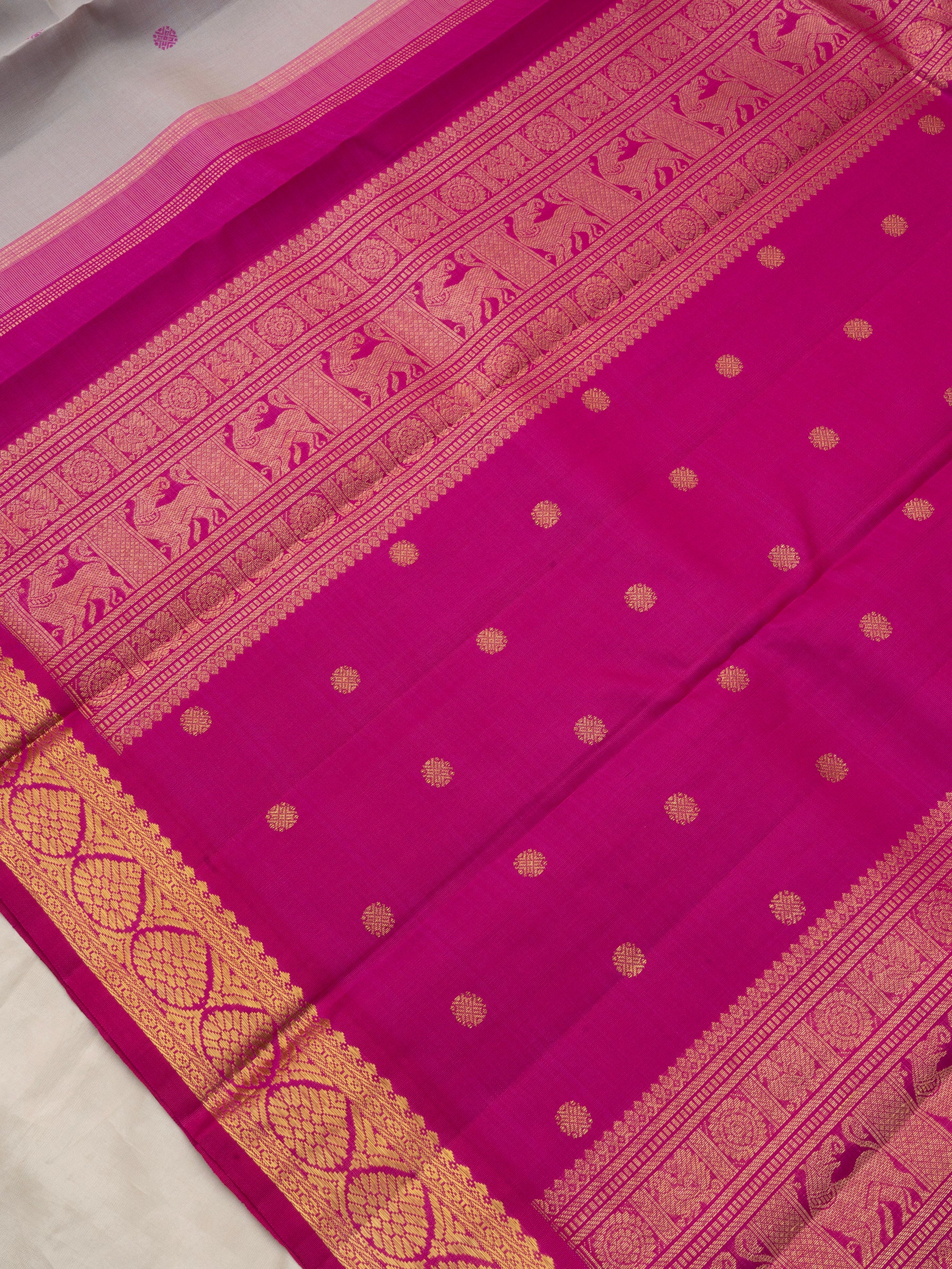Grey and pink kai korvai/ Kanjipuram Silk Saree CLSA7157
